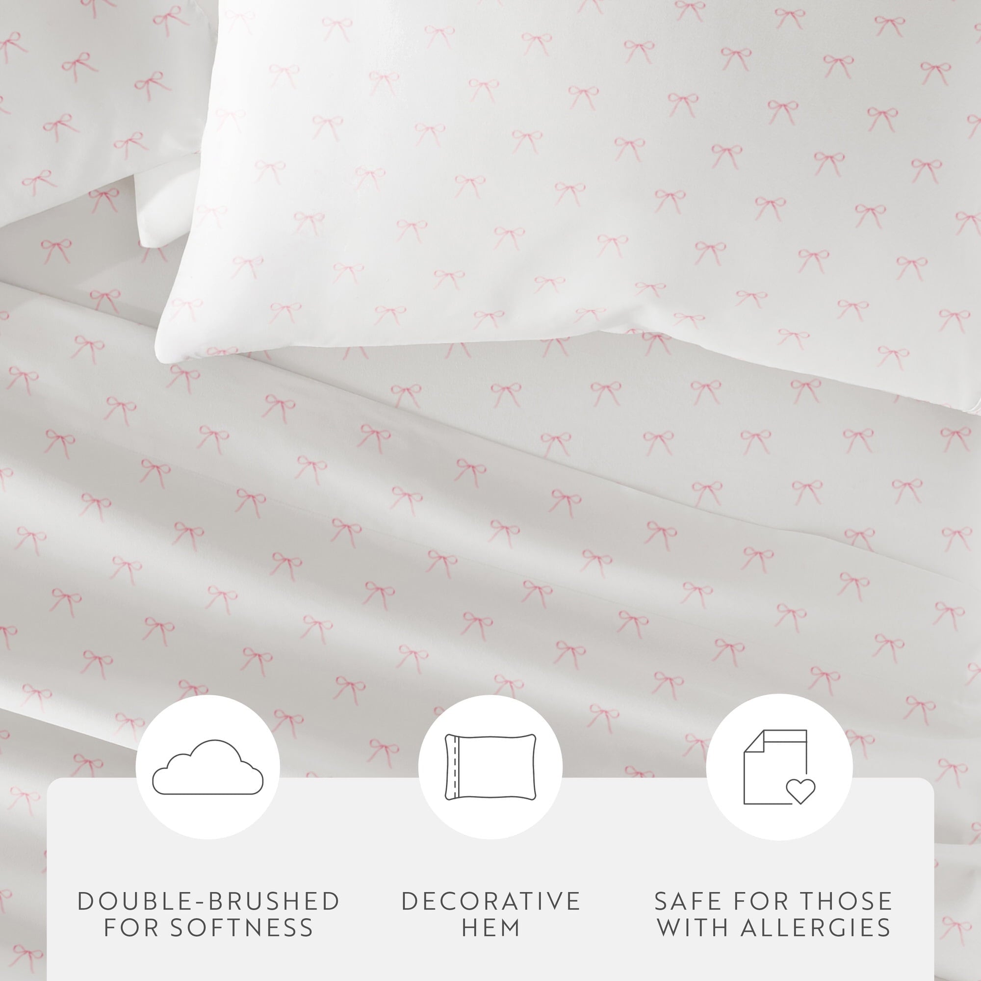 Premium Egyptian Cotton 3 Piece Ditsy Pattern Microfiber Bed Sheets, Pink Bows, Twin-XL - Breathable Egyptian Cotton Flat & Fitted Sheets Detail