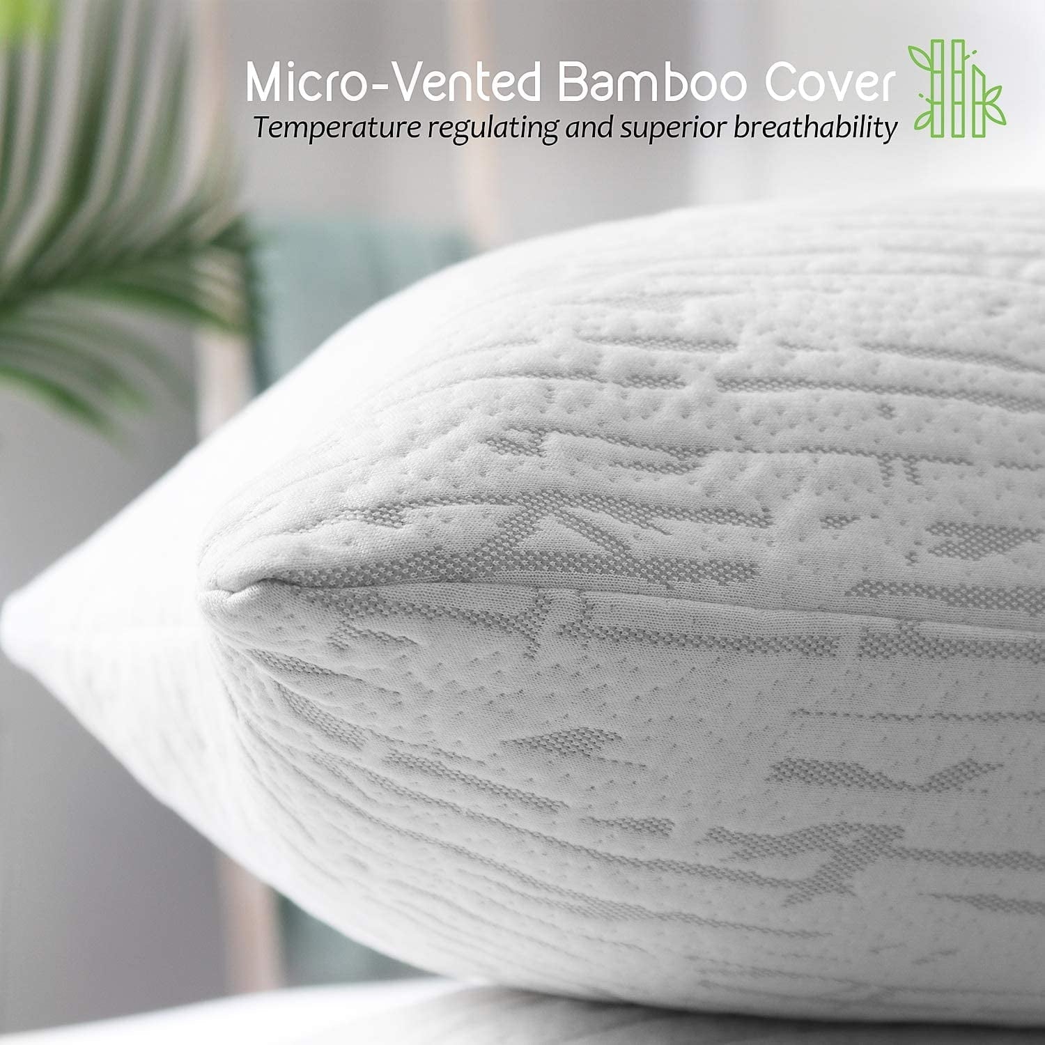 Decorative Plump Bed Pillow, Bamboo Pillows for Bed, Queen Size Pillows - Ergonomic Memory Foam Pillow for Neck Pain Support Detail