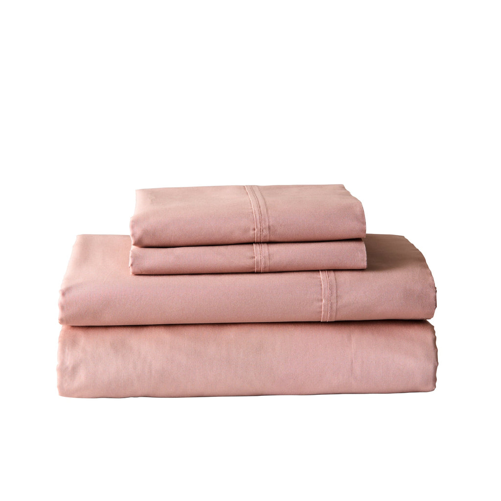 Wrinkle-Resistant 300 Thread Count Cotton Percale 3-Piece Antique Blush Bed Sheet Set, Twin - Breathable Egyptian Cotton Flat & Fitted Sheets Detail