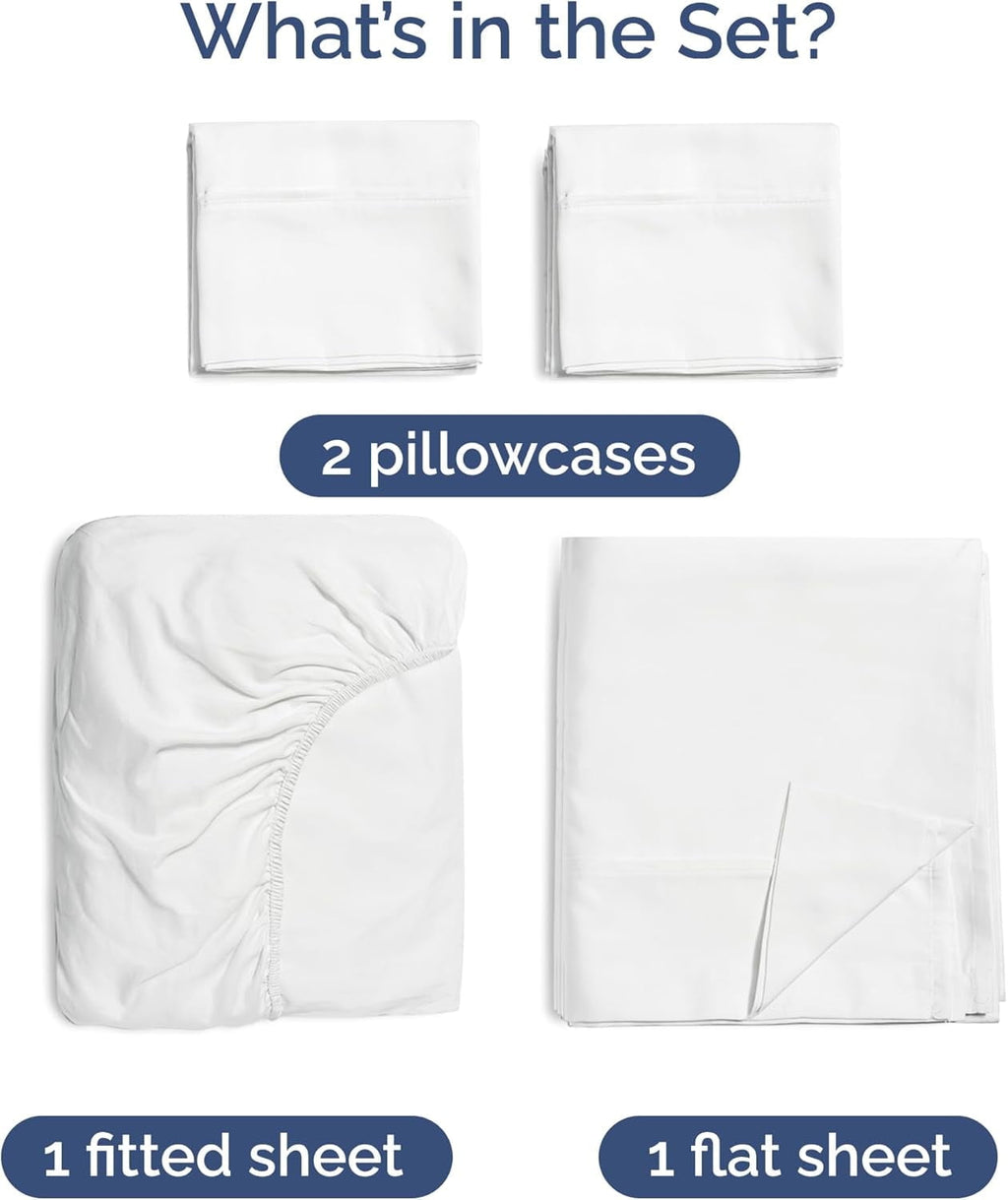 Premium Egyptian Cotton 4-Piece Luxury Bamboo Cooling Sheet Set - Queen Size 100% Bamboo Derived Rayon Premium Bed Sheets, White - Cooling Hotel Quality Bedding Sheets and Pillowcases Detail