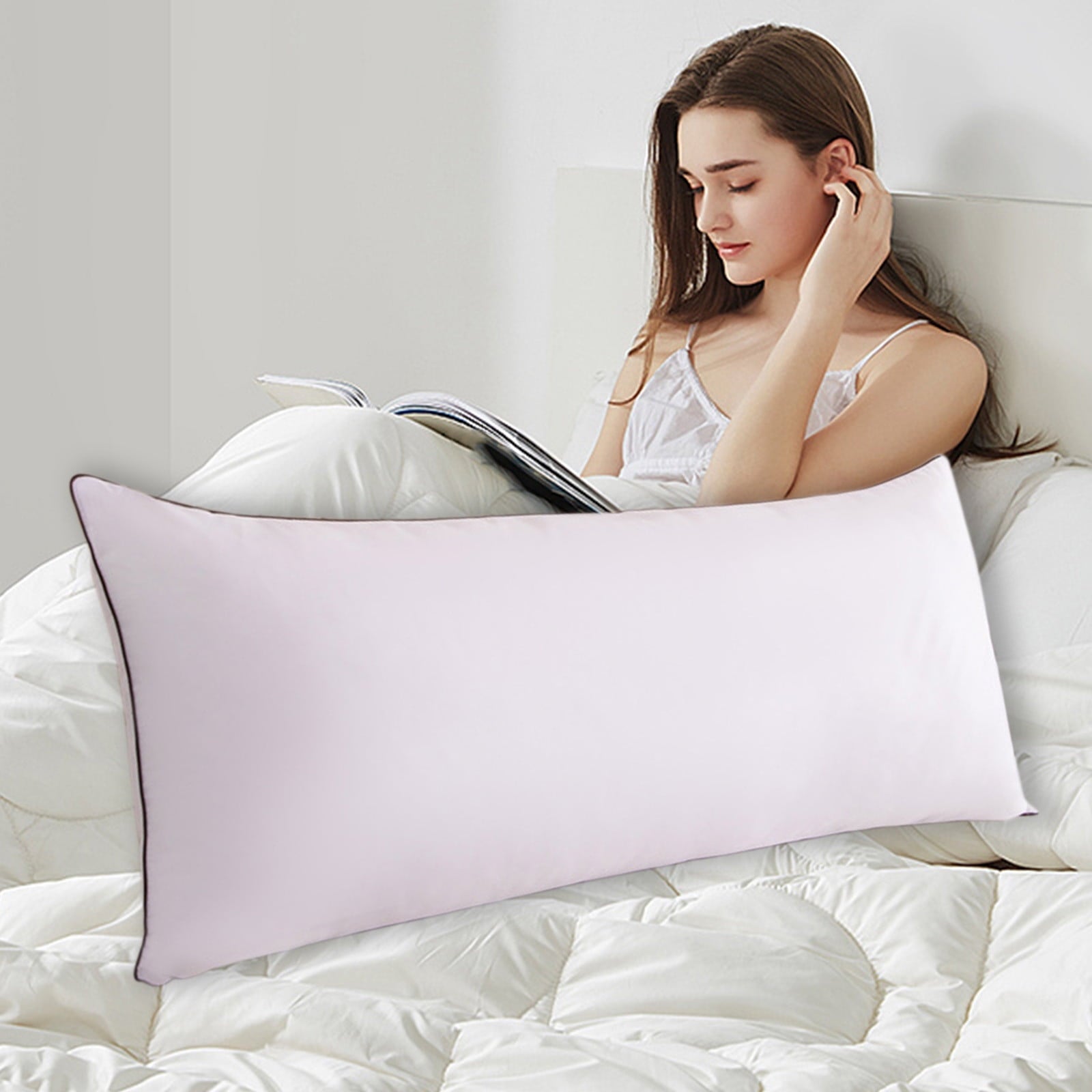 Fluffy Shredded Long Pillows For Bed King Clearance! 100*48cm White Gentle Support Soybean Pillow, Comfortable Breathable Bed Pillows... - Decorative Throw Pillow Cushion for Sofa & Bed Detail