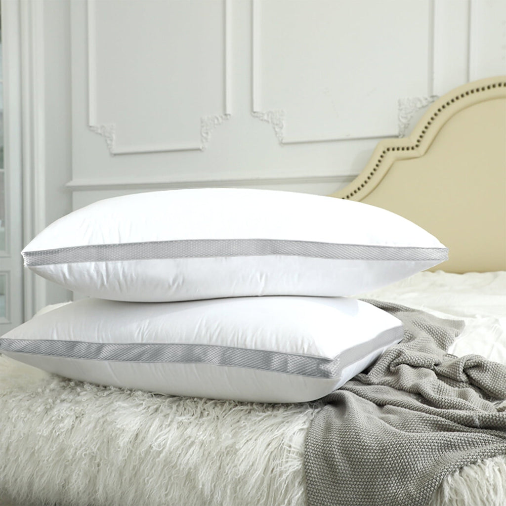 Decorative Plump Down Alternative Bed Pillow with Cotton Cover and Gusset, 2 Pack, Queen, 20"x26" - Orthopedic Shredded Foam Bed Pillow Set Detail