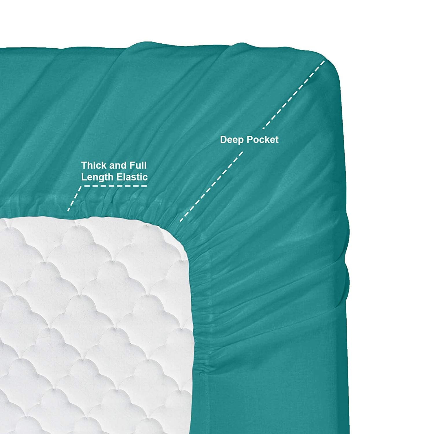 Breathable Luxury RV/Short Queen 6-Piece Bed Set for Campers - Deep Pocket Fitted Sheet Luxury Soft Microfiber, Teal - Premium Ultra-Soft Pillowcase Pair for Sleeping Detail