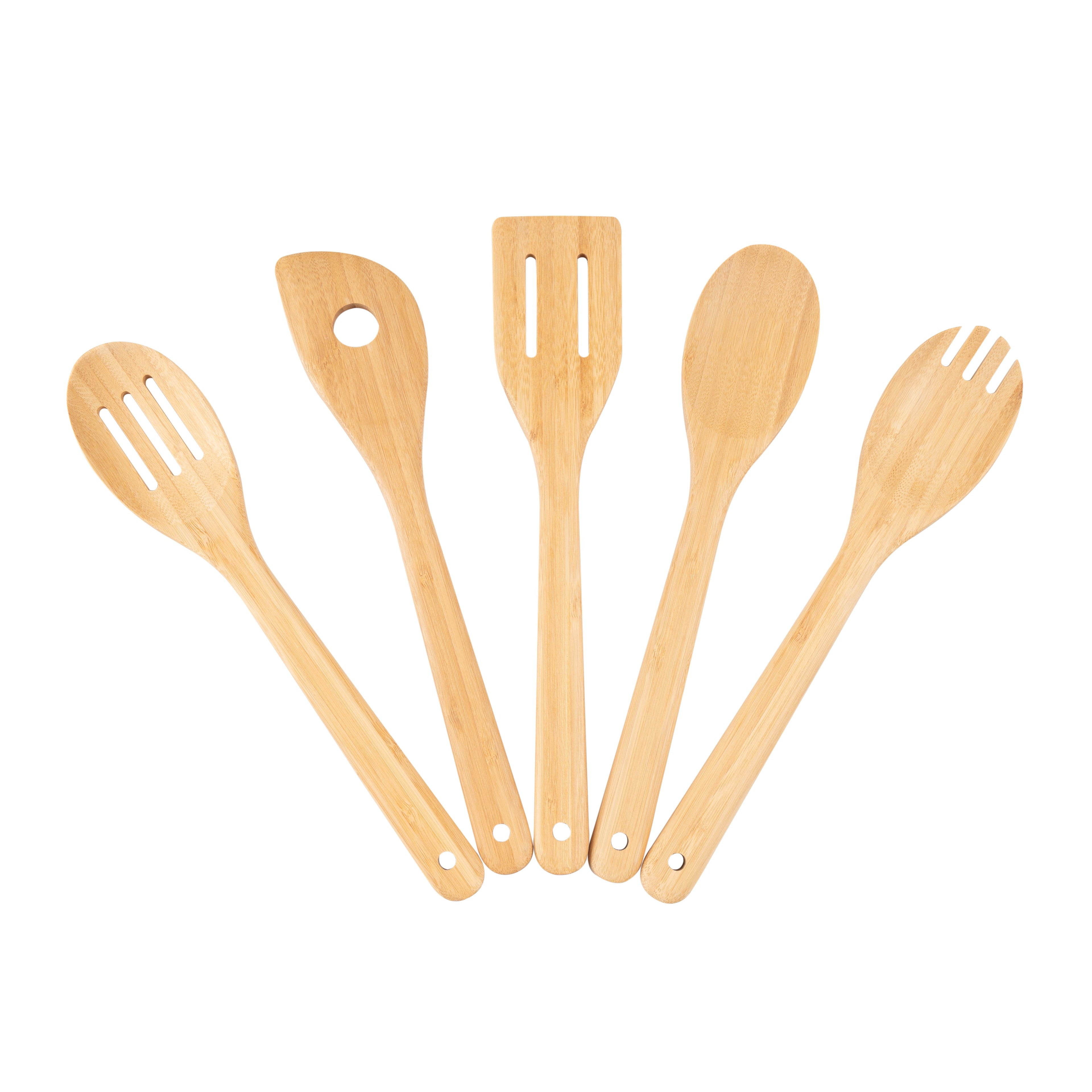 Heat-Resistant 5pk Bamboo Spoons for Cooking, Kitchen Essential Tools Set - Durable Turner & Ladle Utensil Set for Home Chefs Detail