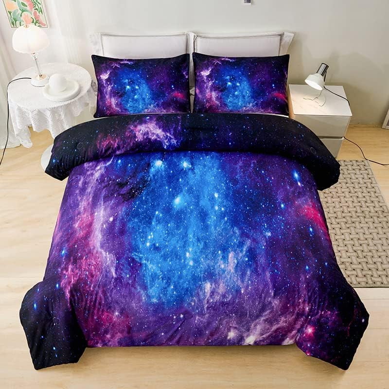 Heavyweight Warmth Galaxy Comforter Set Outer Space Purple Starry Sky Night Pattern Bedding Set for Girls Boys Kids Teens Twin Size with... - All-Season Down Alternative Comforter Insert Detail