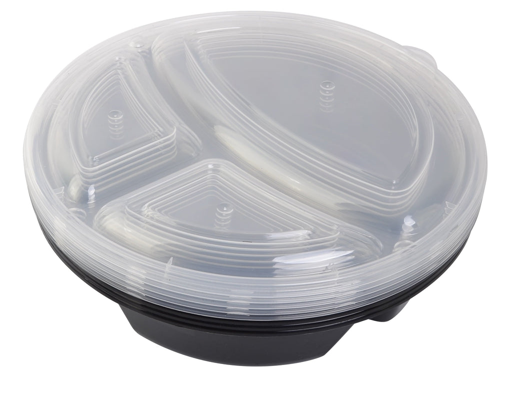 Whimsical Doughnut 5-Pack Round Meal Prep Containers with 3 Compartments and Lids, 1L, BPA-Free, Microwave & Dishwasher Safe, Made for F... - Playful Star & Heart Shaped Geometric NeeDoh Detail