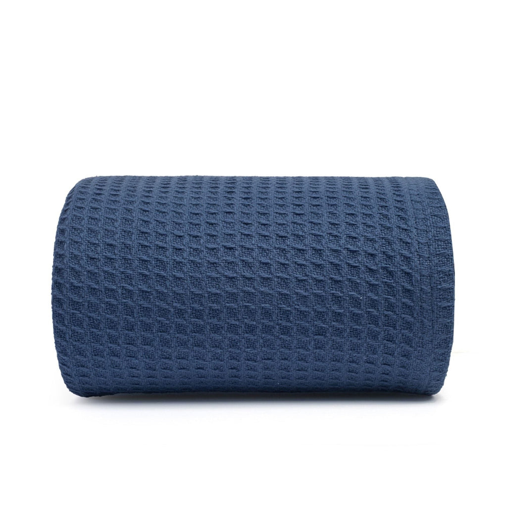 Decorative Knitted Twin Waffle Throw Blanket for Couch (68" x 92"), 100% Cotton Throw Blankets for Bed, Waffle Blanket for Bed (Navy) - Super Soft Reversible Sherpa Flannel Blanket - Default Title