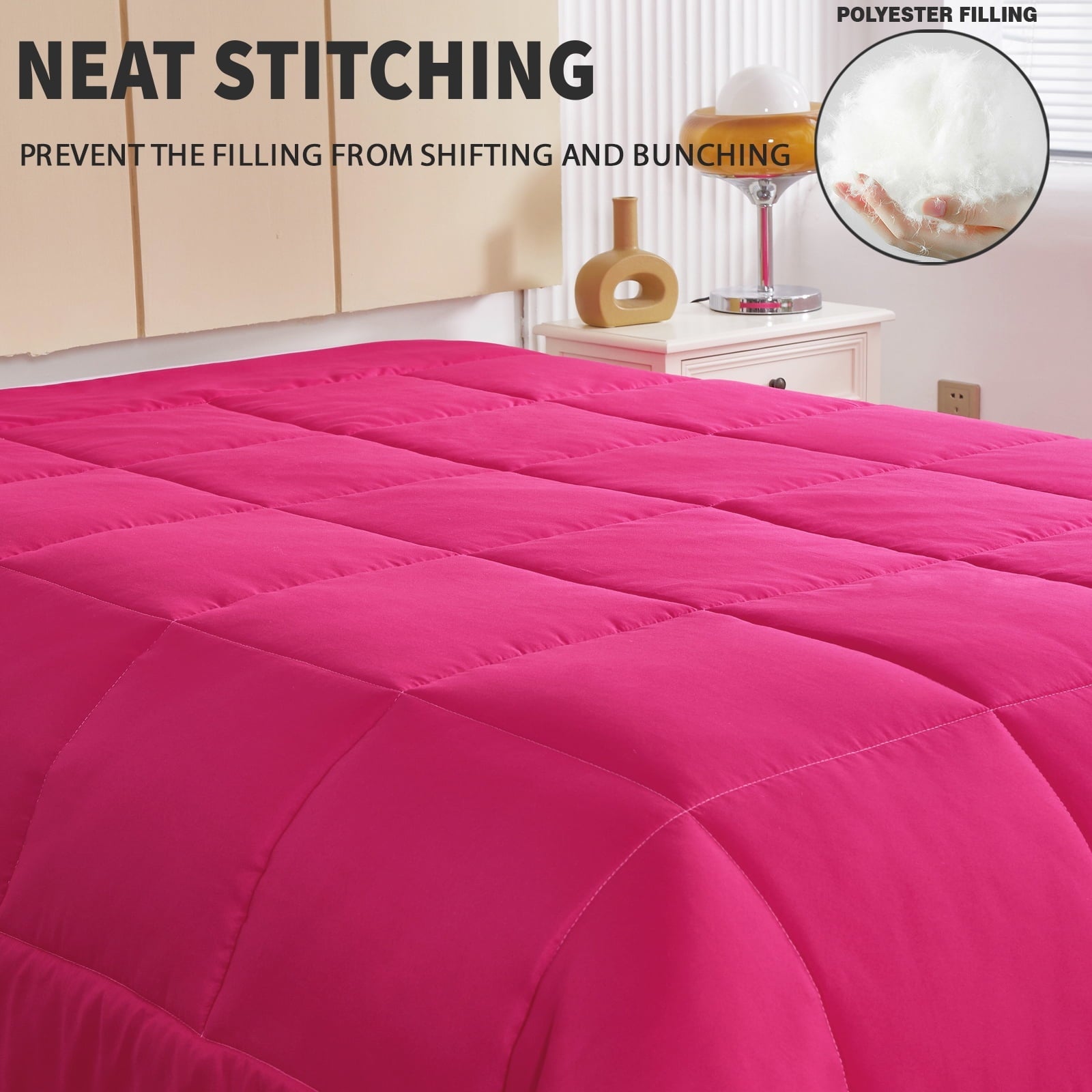 All-Season Lightweight Reversible 3-Piece Comforter Set All Seasons, Down Alternative Comforter with 2 Pillow Shams, Queen Size,... - Cloud-Like Soft Lightweight Bed Comforter Detail