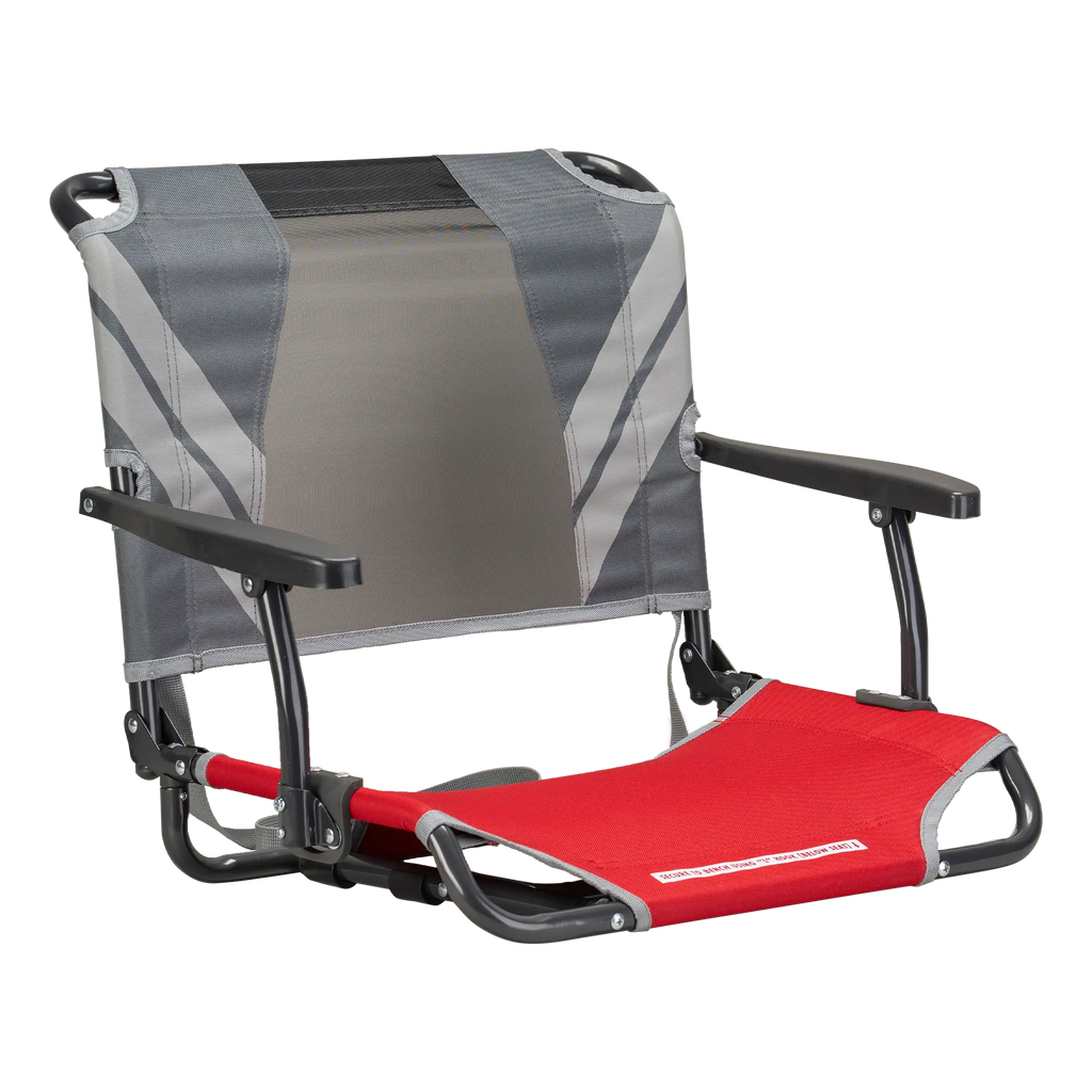 Bleacher-Friendly Big Comfort Stadium Chair with Armrests - Choice 465 - Ergonomic Portable Stadium Seat for Sports Events - Red/Gray
