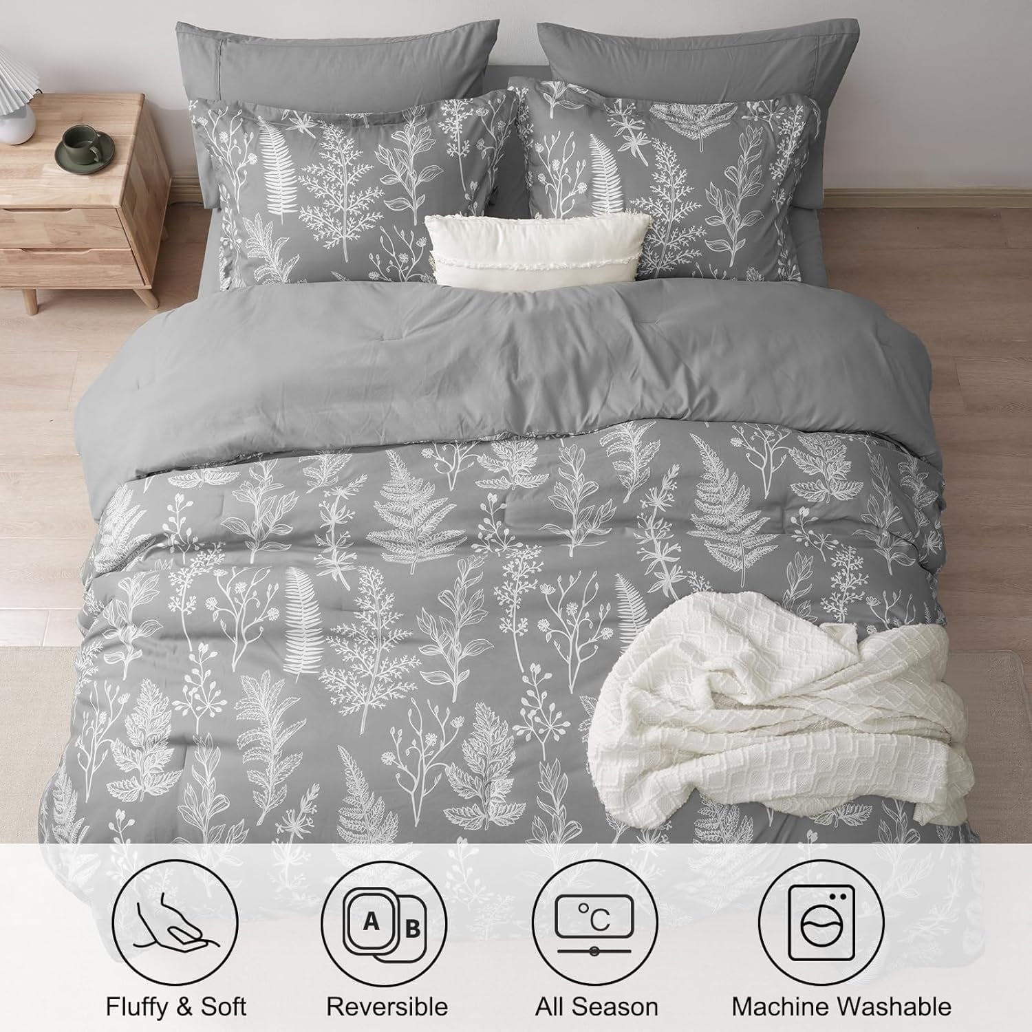 Luxurious Quilted 7 Pieces Printed King Comforter Set, Lightweight Reversible Botanical Bedding Set Include Comforter, Pillow Shams, Fl... - Luxurious Quilted Duvet Cover Set Detail