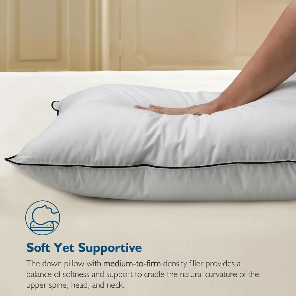 Fluffy Shredded Hypoallergenic 3‑Chamber Goose Feather Down Core Bed Pillows, Standard Size Set of 2, With Microfiber Surround, Soft-... - Ergonomic Memory Foam Pillow for Neck Pain Support Detail