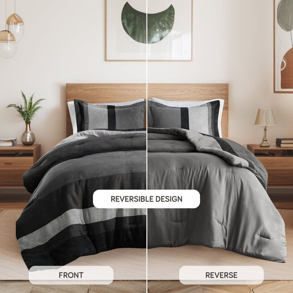 Fluffy Down Alternative Twin/Twin XL Comforter Set Black, 2 Pieces Faux Suede Comforters Twin/Twin XL Size, Pieced Bedding Comforters Sets, C... - Hypoallergenic Ultra-Fluffy Quilt for Winter Detail