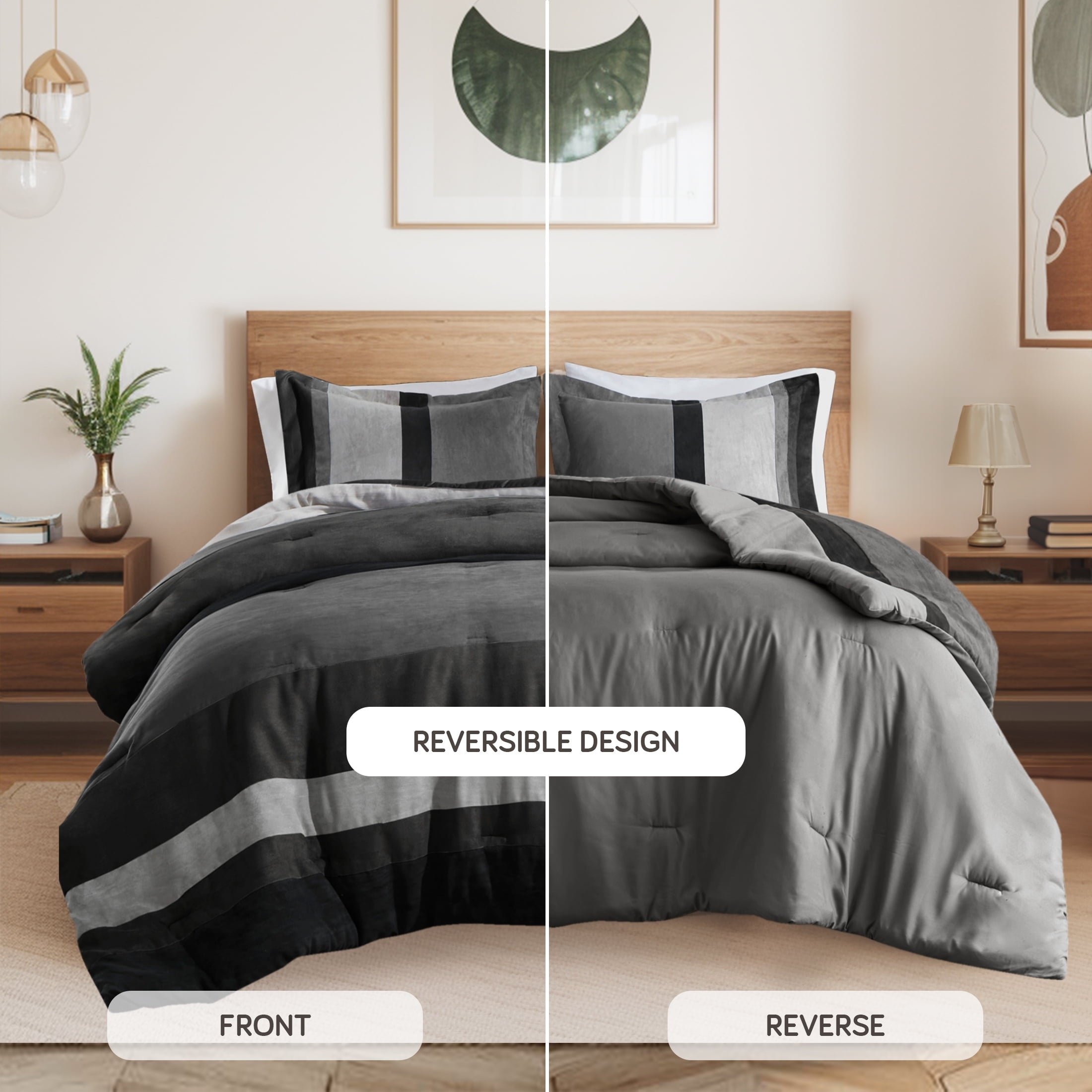 Fluffy Down Alternative Twin/Twin XL Comforter Set Black, 2 Pieces Faux Suede Comforters Twin/Twin XL Size, Pieced Bedding Comforters Sets, C... - Hypoallergenic Ultra-Fluffy Quilt for Winter Detail