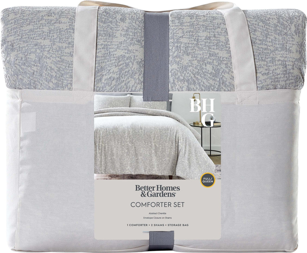 All-Season Better Homes & Garden Grey Chenille 3-Piece Comforter Set, Full/Queen, All Ages - Luxurious Quilted Duvet Cover Set Detail