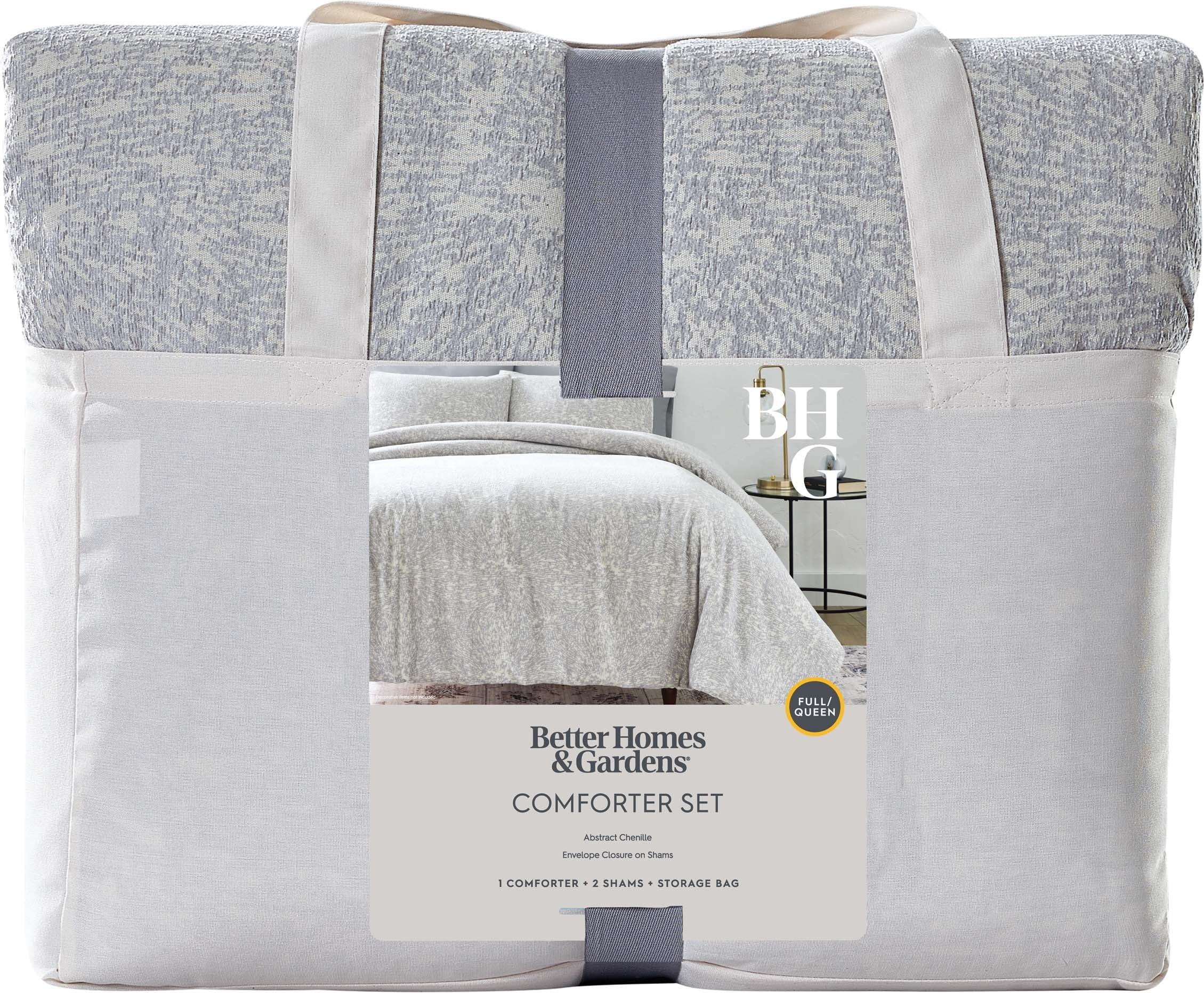 All-Season Better Homes & Garden Grey Chenille 3-Piece Comforter Set, Full/Queen, All Ages - Luxurious Quilted Duvet Cover Set Detail