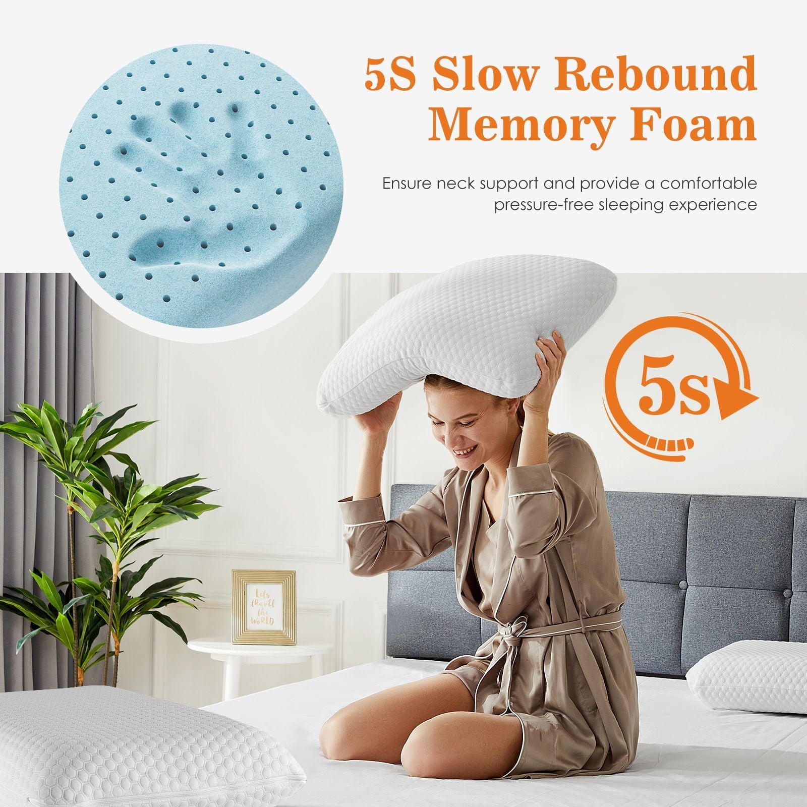 Ergonomic Memory Foam Memory Foam Pillow, Standard Size Pillows for Sleeping, Bed Pillow Soft and Comfortable, 1 Pack - Hotel Quality Plush Sleeping Pillows Detail