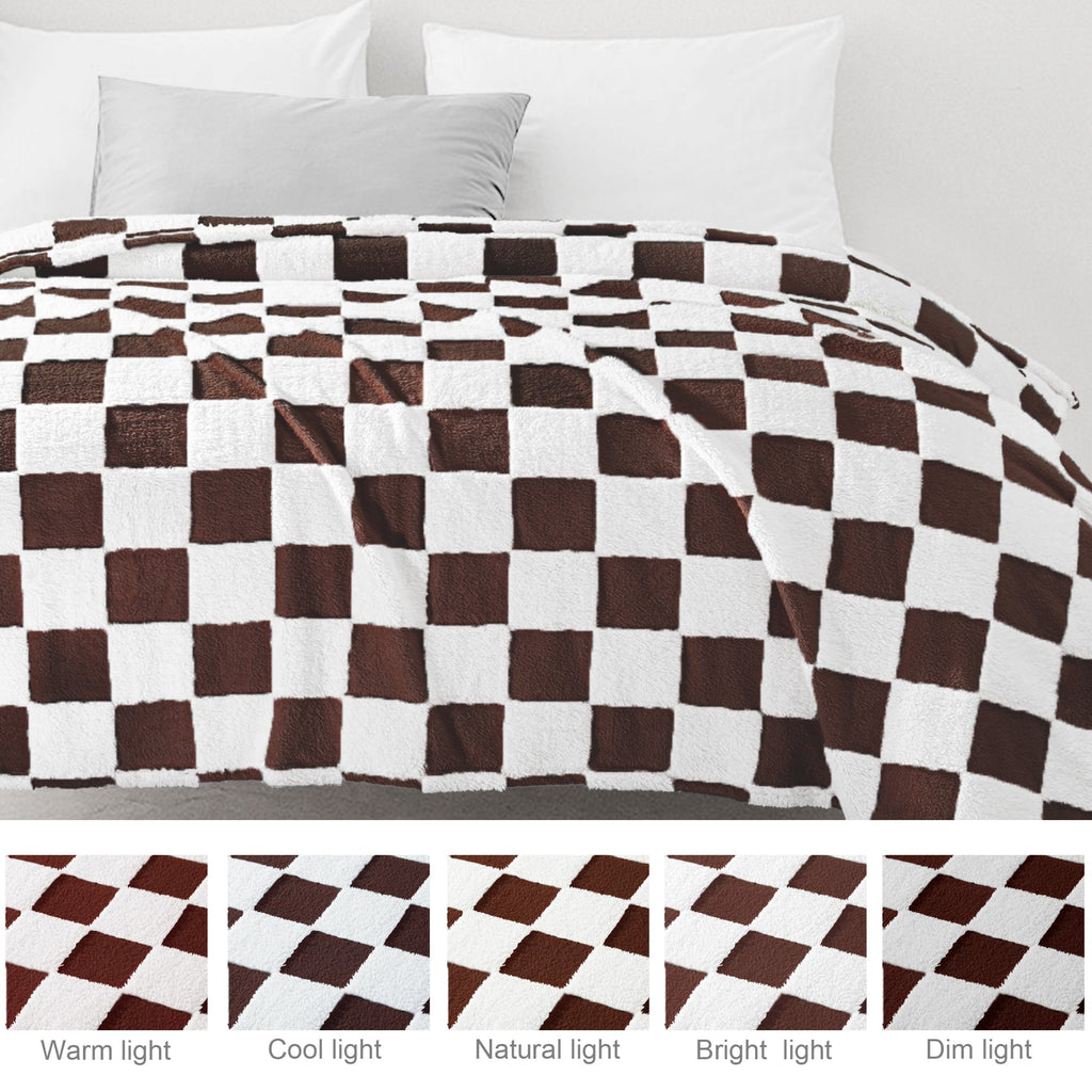 Decorative Knitted Checkered Throw Blanket, Super Soft and Warm Fluffy Fleece Blanket for Couch, Sofa, Bed, Cute Plaid Pattern, Coffee, ... - Lightweight Plush Warm Blanket for All Seasons Detail