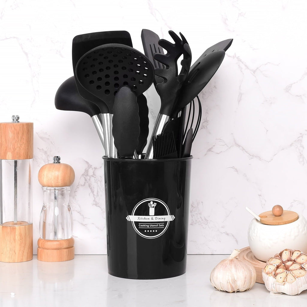 Heavy Duty Silicone Cooking Utensils Set, 26 Pcs, Heat Resistant Kitchen Utensils Set, Black - Multi-Purpose Hand Tool for Daily Meal Prep Detail