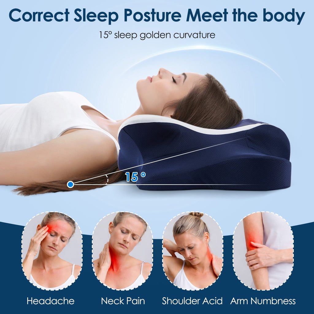 Hotel Collection Cervical Neck Pillow for Pain Relief Sleeping, Memory Foam Pillow Neck Pillow Bed Pillow with Pillowcase for Side Bac... - Decorative Throw Pillow Cushion for Sofa & Bed Detail