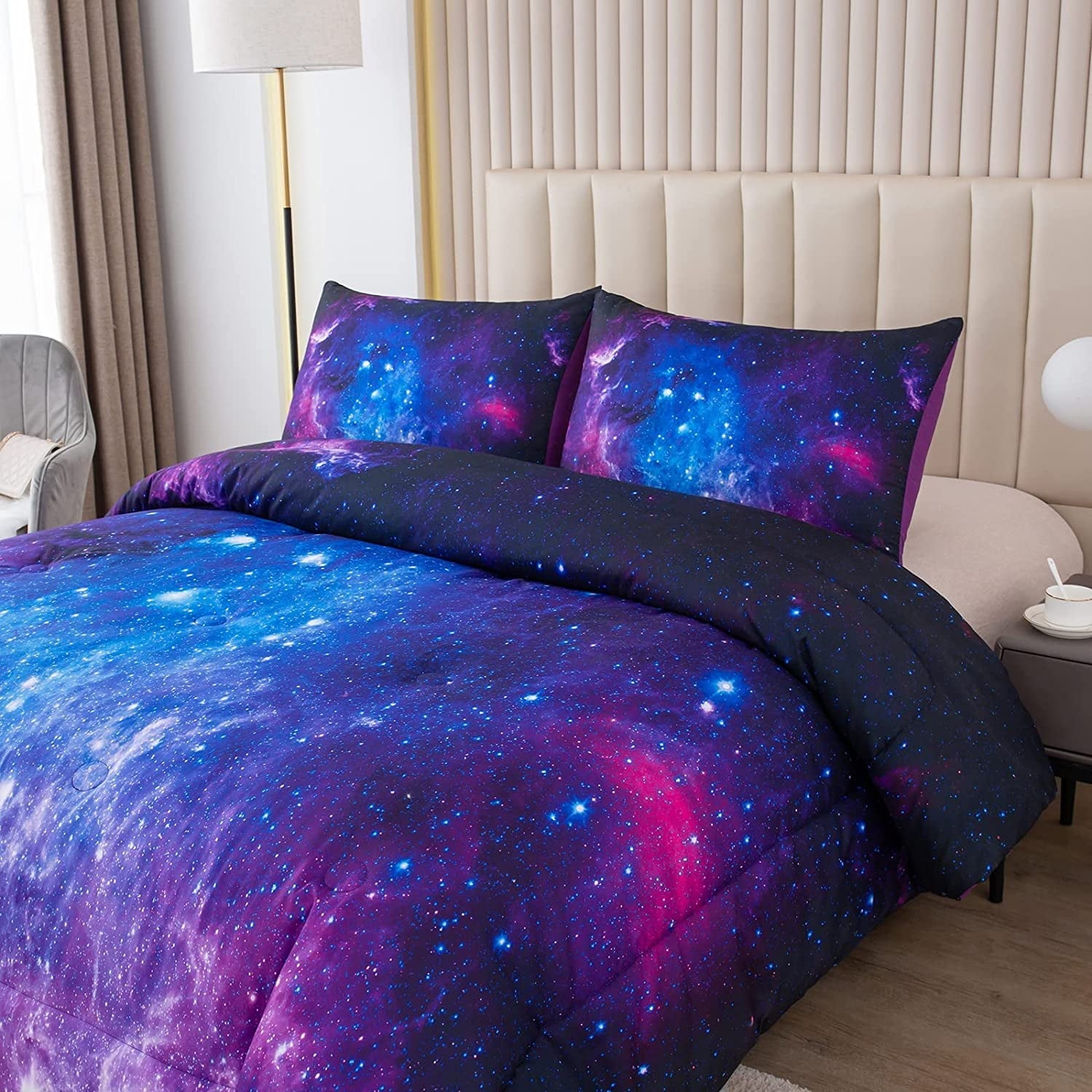 Heavyweight Warmth Galaxy Comforter Set Outer Space Purple Starry Sky Night Pattern Bedding Set for Girls Boys Kids Teens Twin Size with... - All-Season Down Alternative Comforter Insert Detail