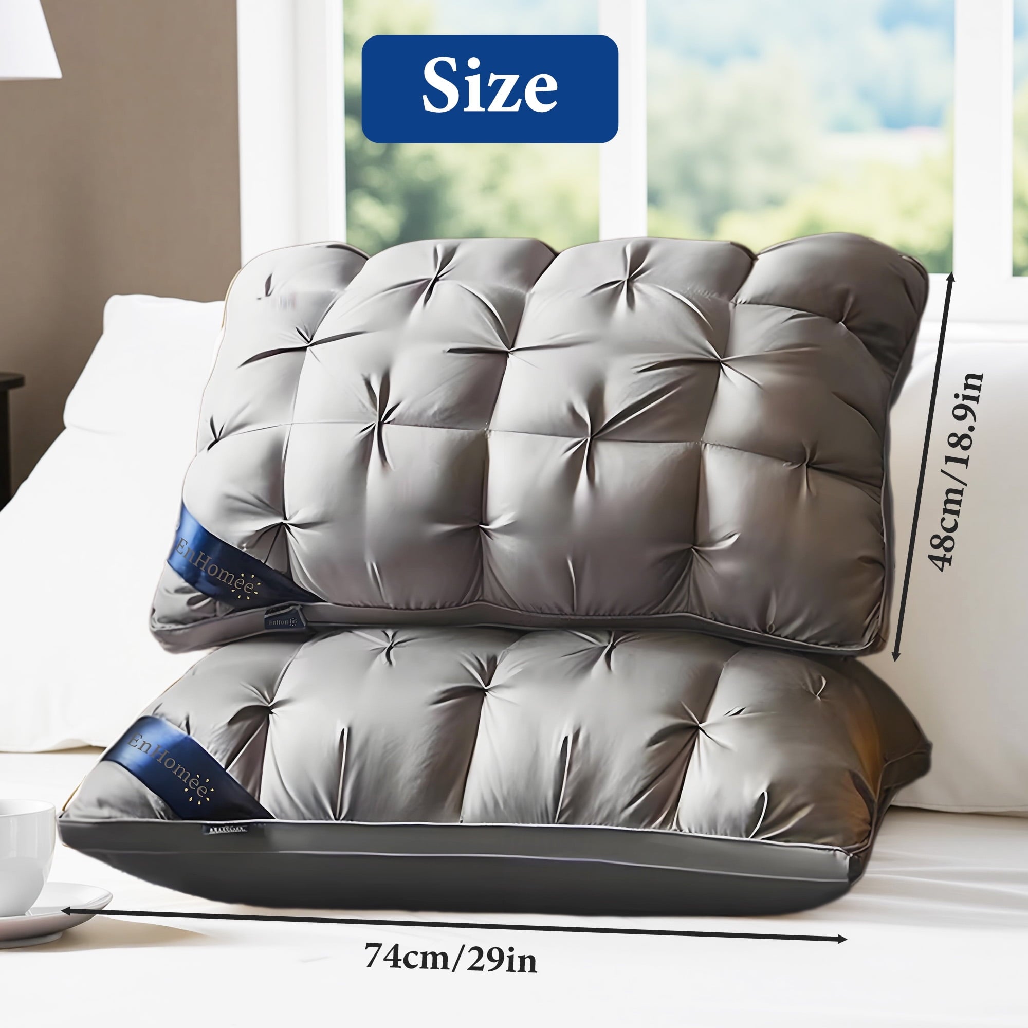 Hotel Collection 2-Pack Luxurious Hotel-Quality ,Resistant to Flattening, All-Season,Gray - Ergonomic Memory Foam Pillow for Neck Pain Support Detail