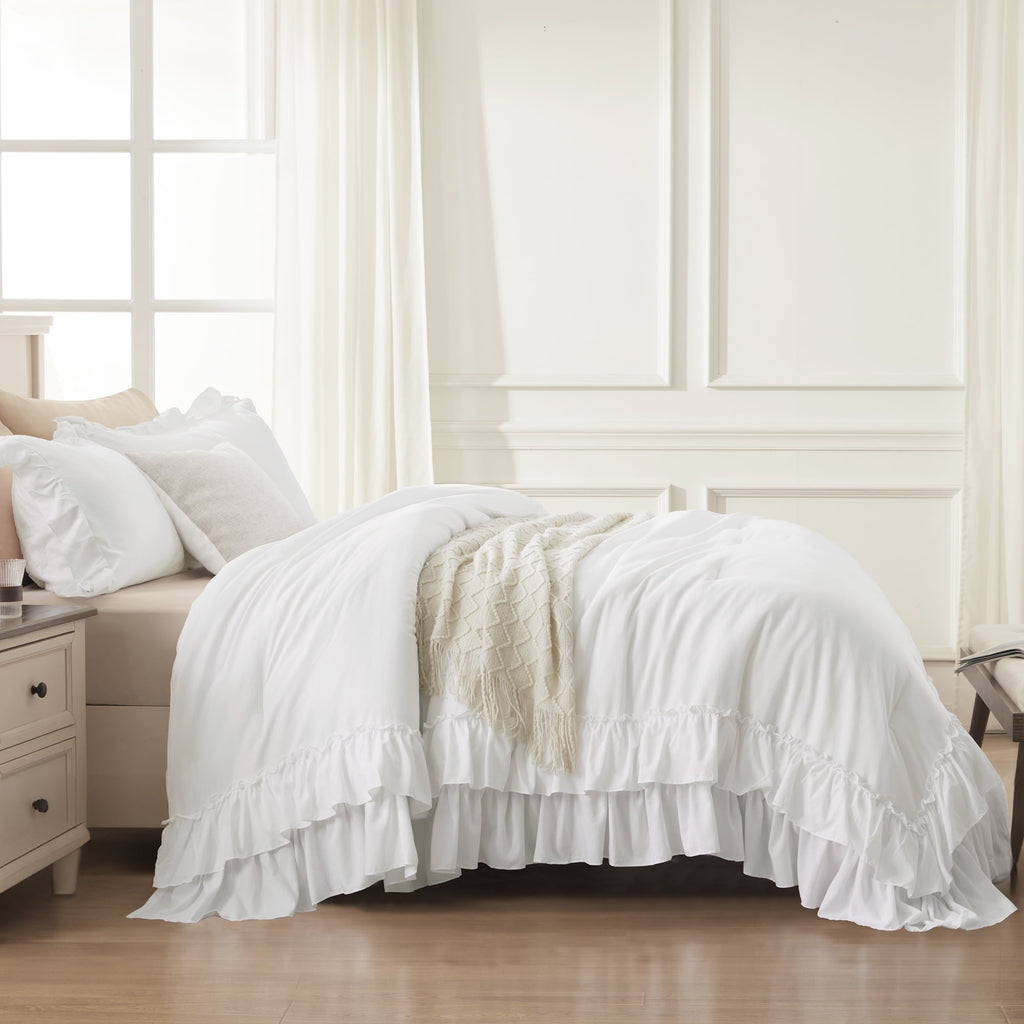 Heavyweight Warmth Queen Comforter Set White - 3 Pieces Soft Fluffy Ruffle Bedding Comforter Sets for Queen Bed, All Season Farmhouse Li... - All-Season Down Alternative Comforter Insert Detail