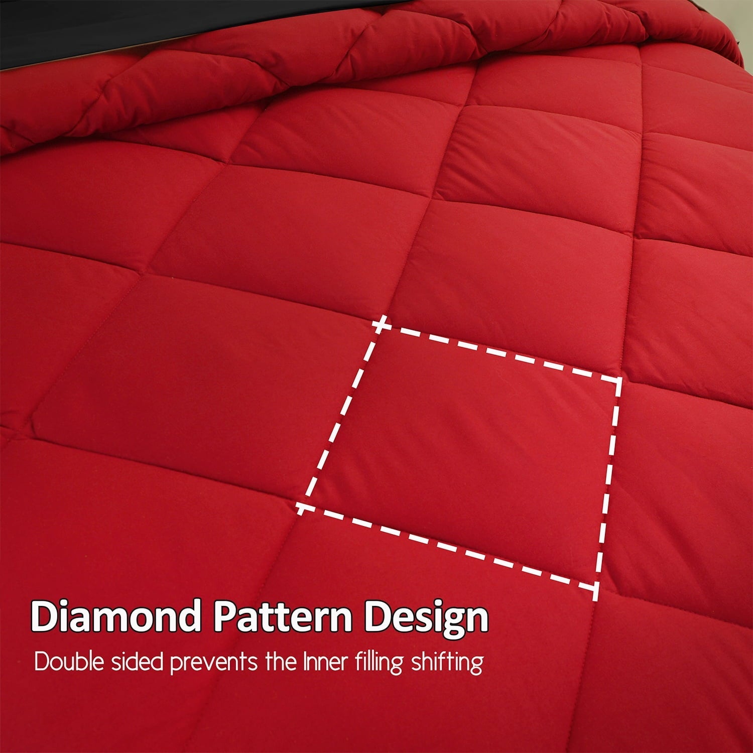 All-Season 7 Piece Reversible Queen Comforter Set - Red Quilted Down Alternative Bedding All Season Super Soft Microfiber Bed in... - Luxurious Quilted Duvet Cover Set Detail