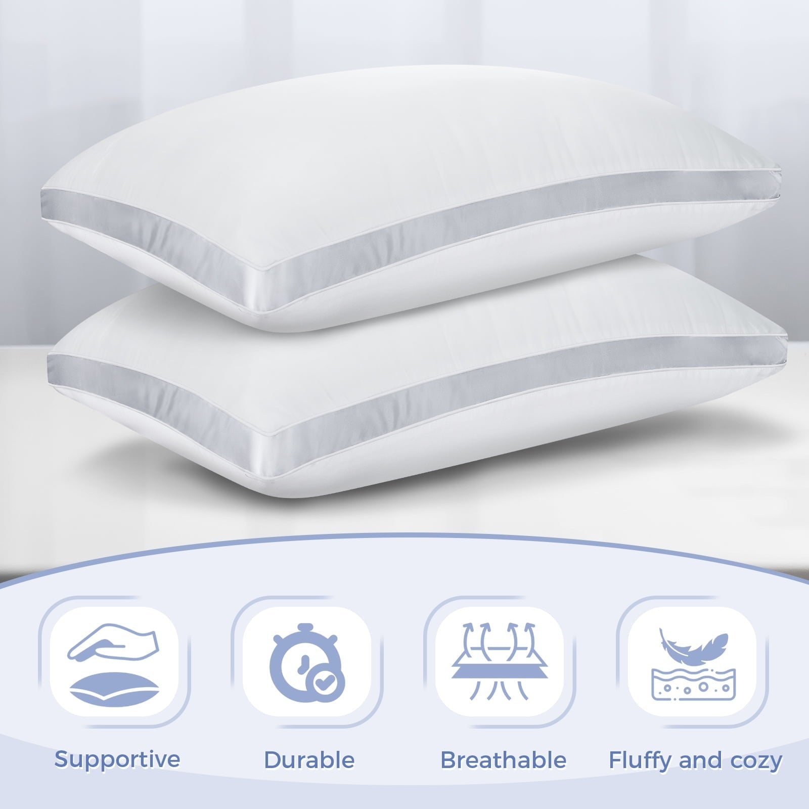 Decorative Plump Bed Pillows King Size Set of 2, Luxury Hotel Quality,Fluffy and Supportive Gusseted Bed Pillows for Side, Back, or St... - Hotel Quality Plush Sleeping Pillows Detail