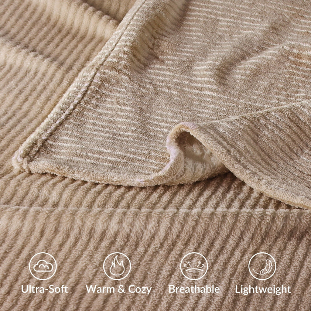 Cozy Fleece Soft Throw Blanket, 50"x60", Camel - Luxury Knitted Decorative Throw Blanket with Fringes Detail