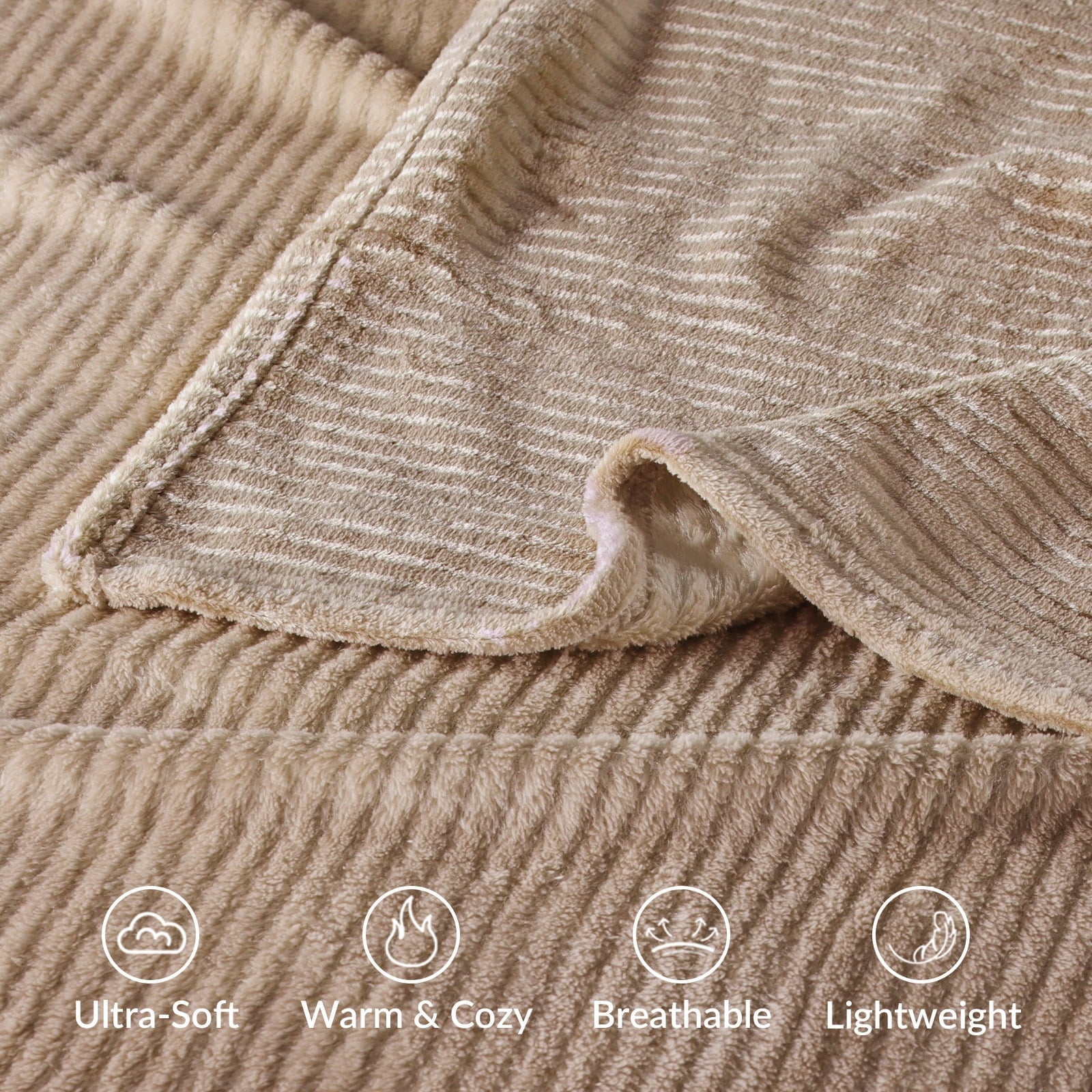 Cozy Fleece Soft Throw Blanket, 50"x60", Camel - Luxury Knitted Decorative Throw Blanket with Fringes Detail