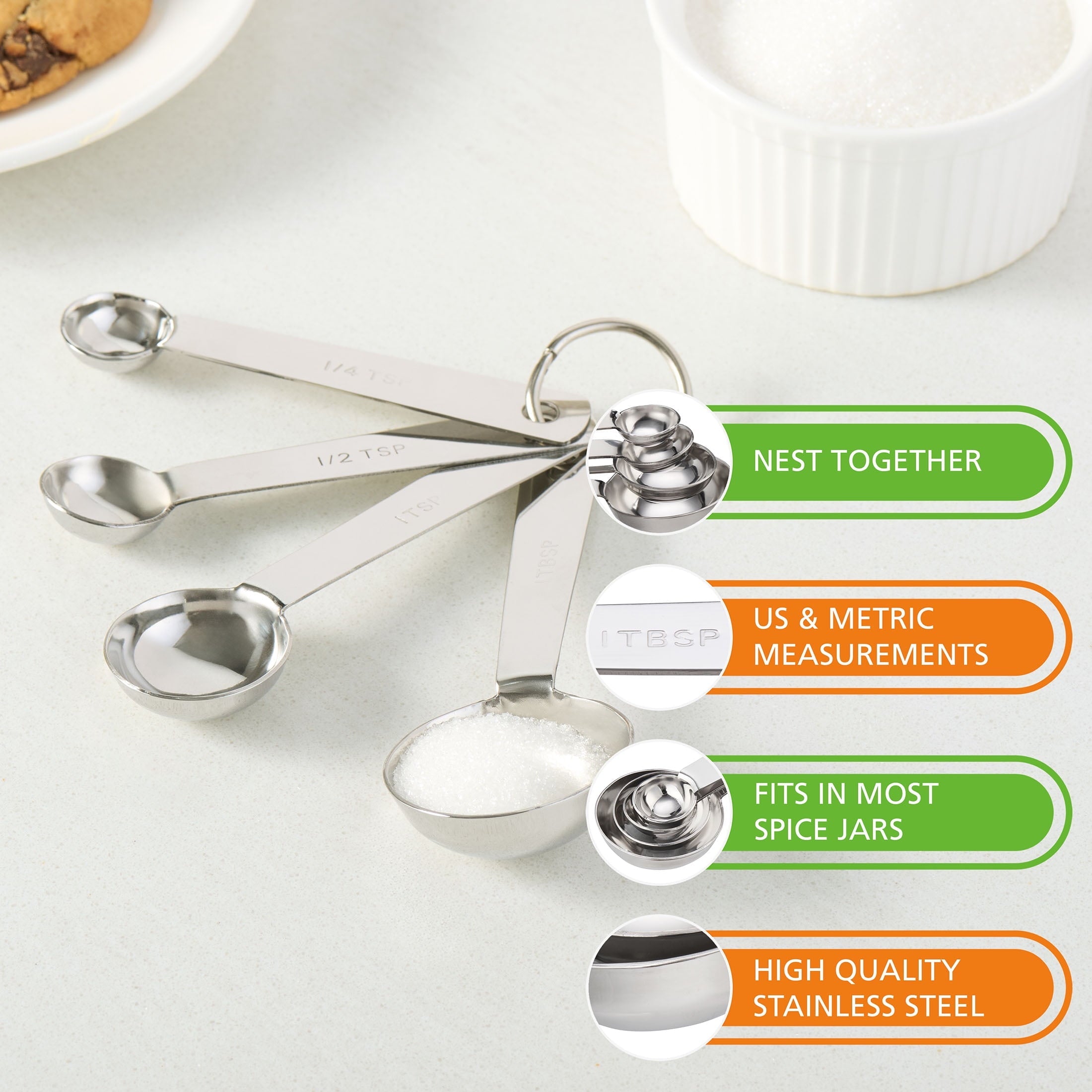 Innovative Kitchen Stainless Steel 4-Piece Nesting Measuring Spoons Set, Stainless Steel Finish - Multi-Functional Manual Food Chopper & Slicer Detail