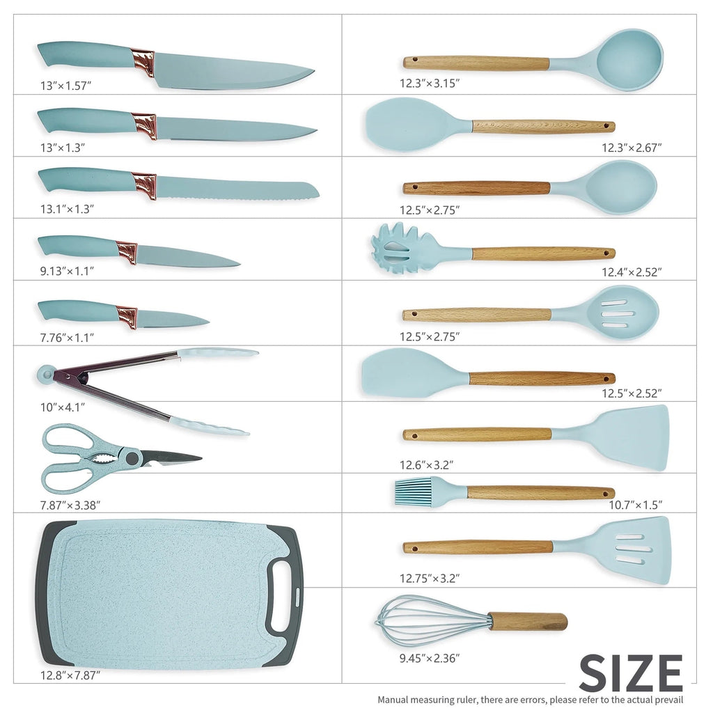 Non-Stick Safe Silicone Kitchen Cooking Utensils Set, 19 Pieces Utensil with Holder, Heat Resistant, Green - Heat-Resistant Silicone Cooking Spatula Turner Detail
