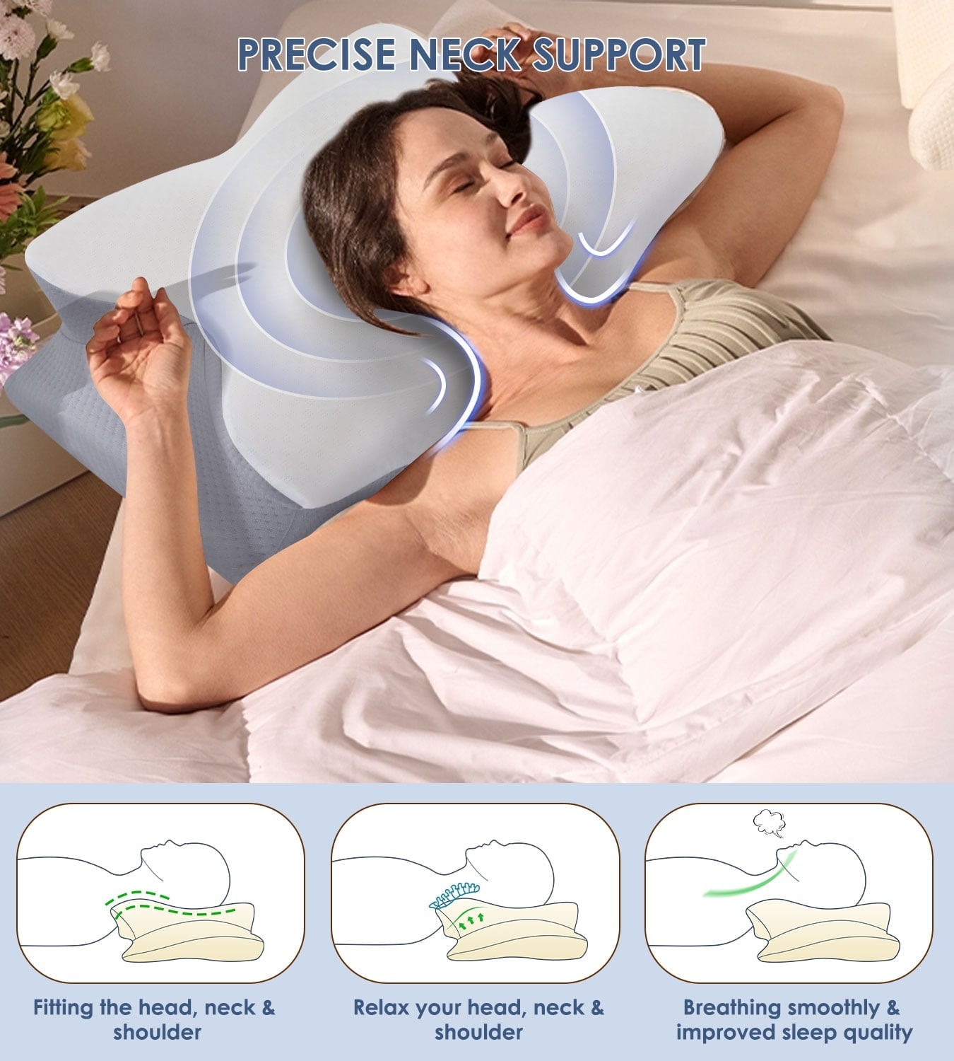 Decorative Plump Cervical Pillow for Neck Pain Relief, Contour Memory Foam Pillows, Odorless Ergonomic Neck Pillow Adjustable Orthoped... - Decorative Throw Pillow Cushion for Sofa & Bed Detail