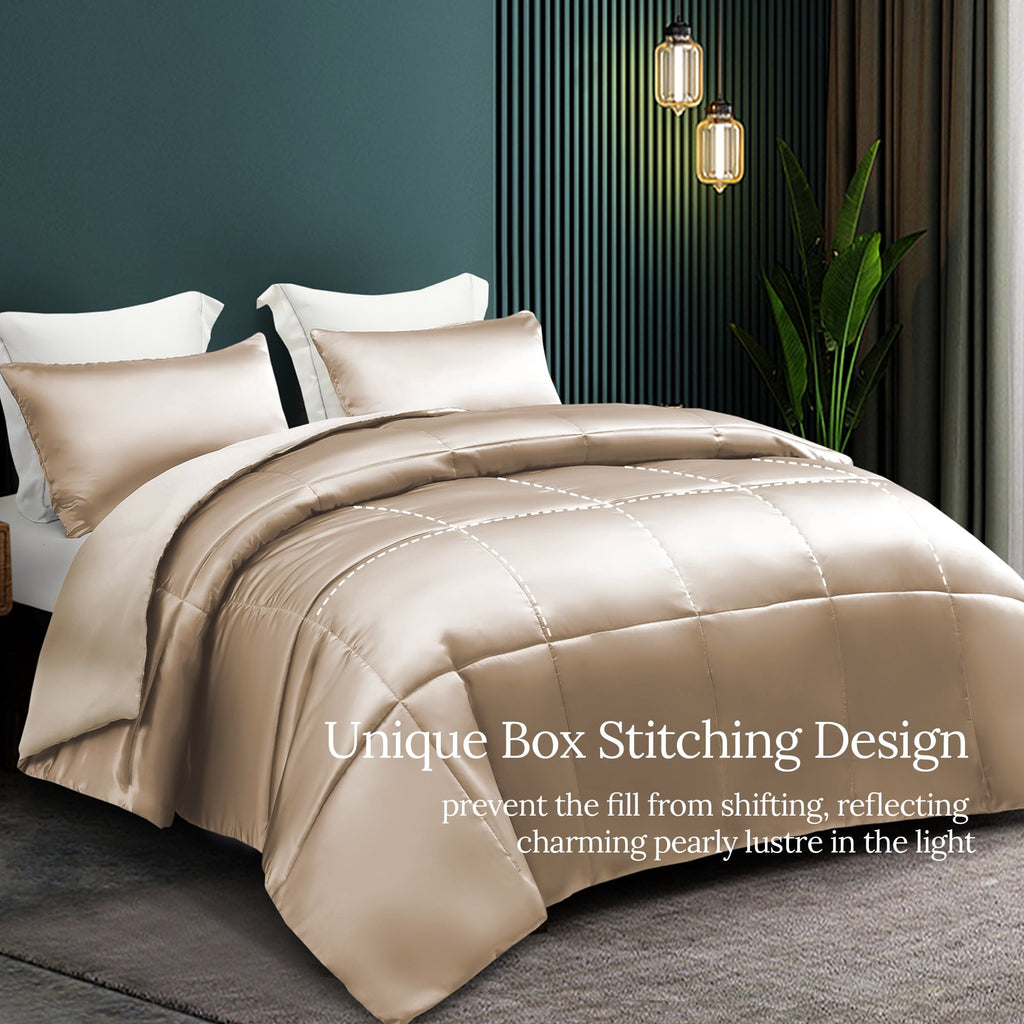 Heavyweight Warmth 3-Piece Reversible Silky Soft King Size Comforter Bedding Set, Luxurious Satin Comforters with 2 Satin Pillowcases, L... - Luxurious Quilted Duvet Cover Set Detail