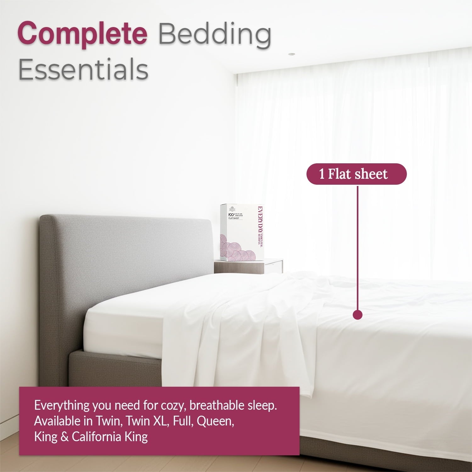 Breathable Luxury 100% Organic Cotton Percale Flat Sheet Twin Size - 1 PC Flat Sheet, White - Crisp, Cool and Strong Bed Linen, Top She... - Luxury Bed Sheet Set with Deep Pockets Detail