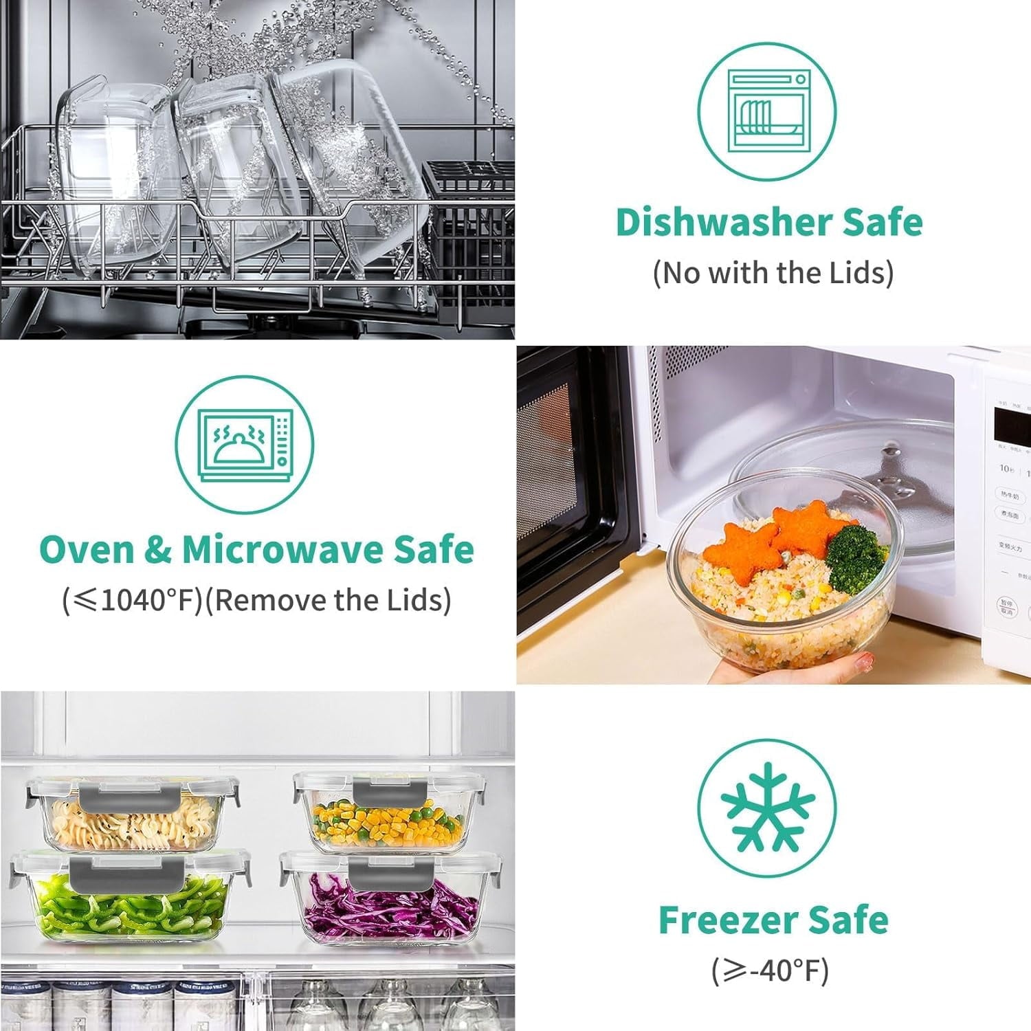 Playful Geometric 34pcs Glass Food Storage Containers with Lids Set, Airtight Meal Prep Containers (17 Containers & 17 Lids), Grey - Fun Food Fidget Cookie Squishable Toy Detail