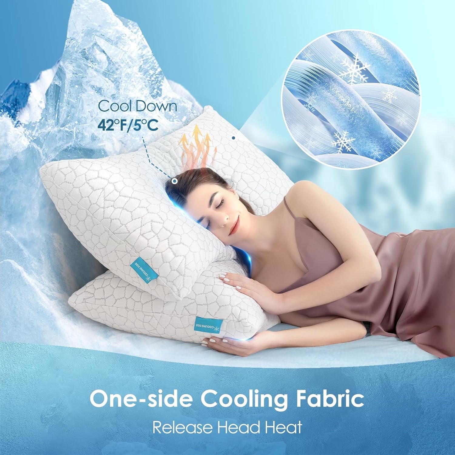 Ergonomic Memory Foam Cooling Bed Pillows Queen Size Set of 2, Shredded Memory Foam Pillows for Sleeping 2 Pack, Adjustable Soft Firm Pillo... - Orthopedic Shredded Foam Bed Pillow Set Detail