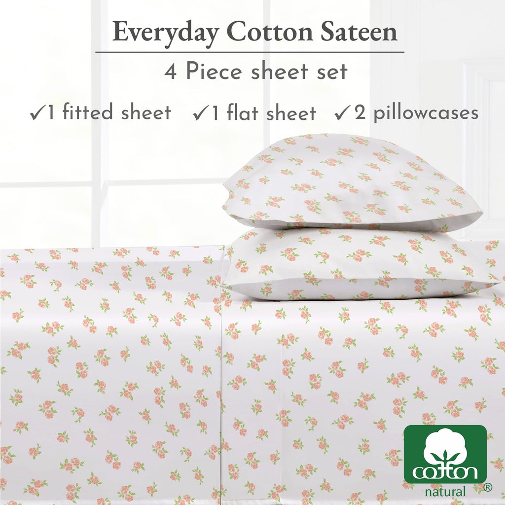 Ultra-Soft 4 Piece Printed Floral Bed Sheets Queen Size Set - 100% Cotton Sheets Queen, Soft Sateen Bedsheets, Deep Pocket Queen... - Luxury Bed Sheet Set with Deep Pockets Detail