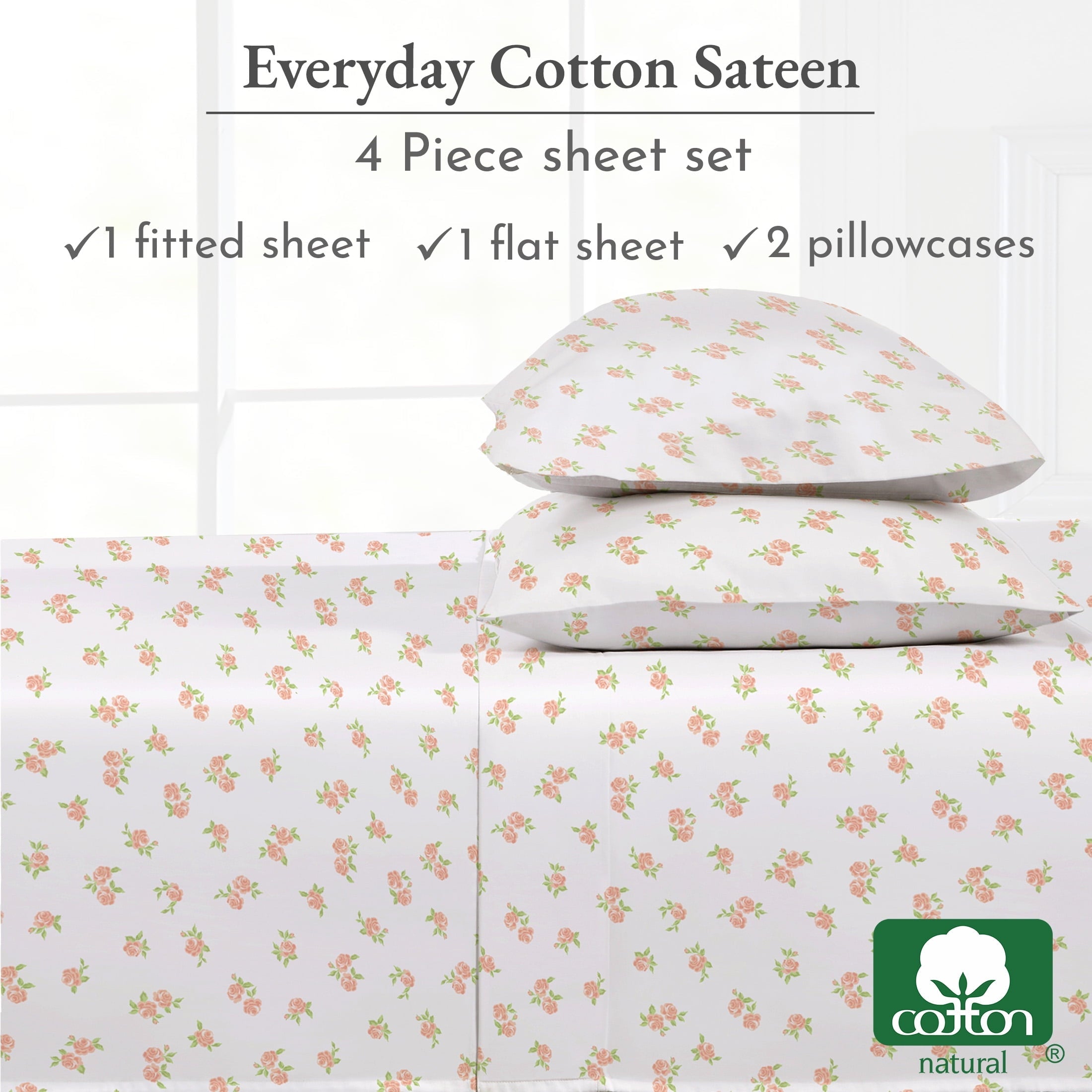 Ultra-Soft 4 Piece Printed Floral Bed Sheets Queen Size Set - 100% Cotton Sheets Queen, Soft Sateen Bedsheets, Deep Pocket Queen... - Luxury Bed Sheet Set with Deep Pockets Detail