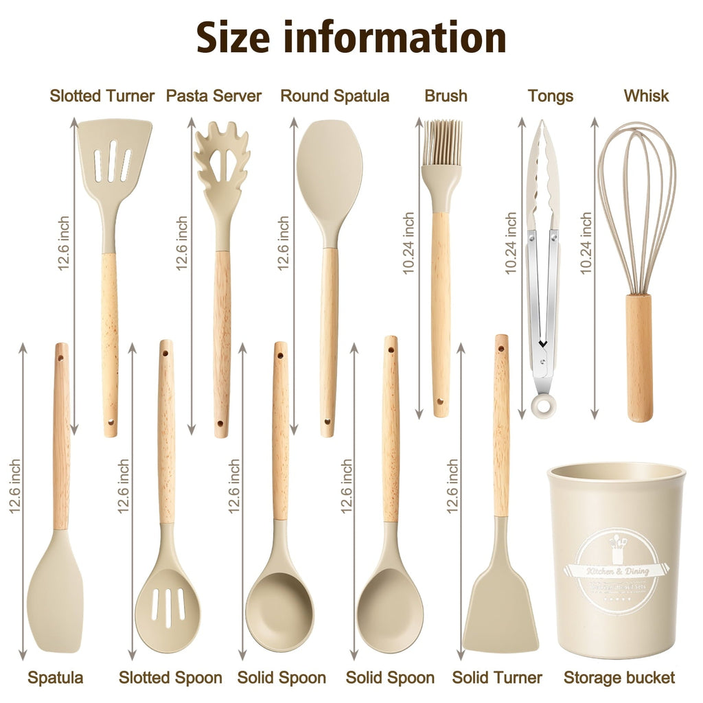 Heat-Resistant Silicone Cooking Utensils Set, Heat Resistant Kitchen Tools, 36 PCS Non-Stick Silicone Cooking Kitchen Utensils, Khaki - Premium Stainless Steel Cooking Utensil for Non-Stick Pots Detail