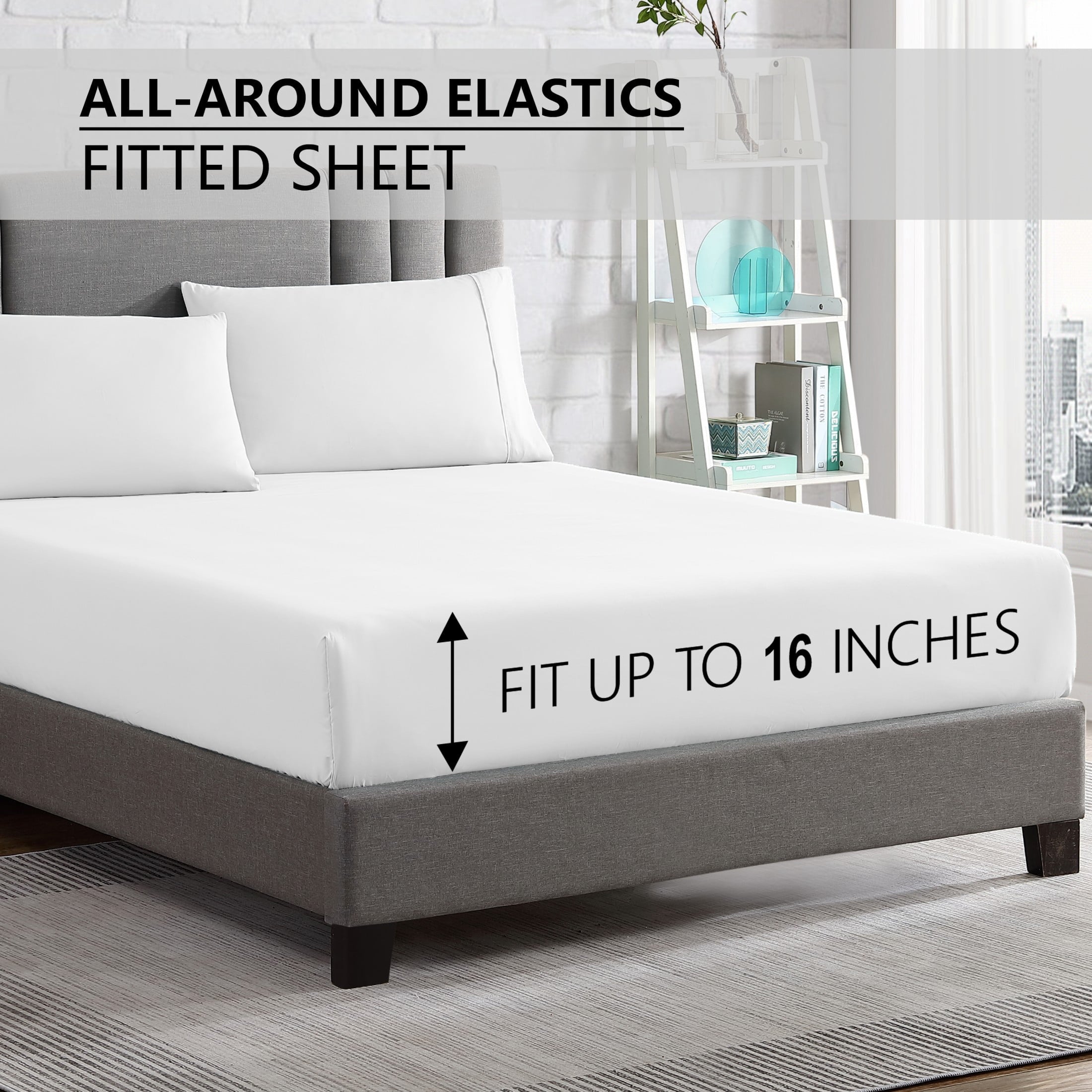 Premium Egyptian Cotton Queen Size 6 Piece Bed Sheet Set White - Ultra Soft Microfiber Deep Pocket Wrinkle Free - Cooling Hotel Quality Bedding Sheets and Pillowcases Detail