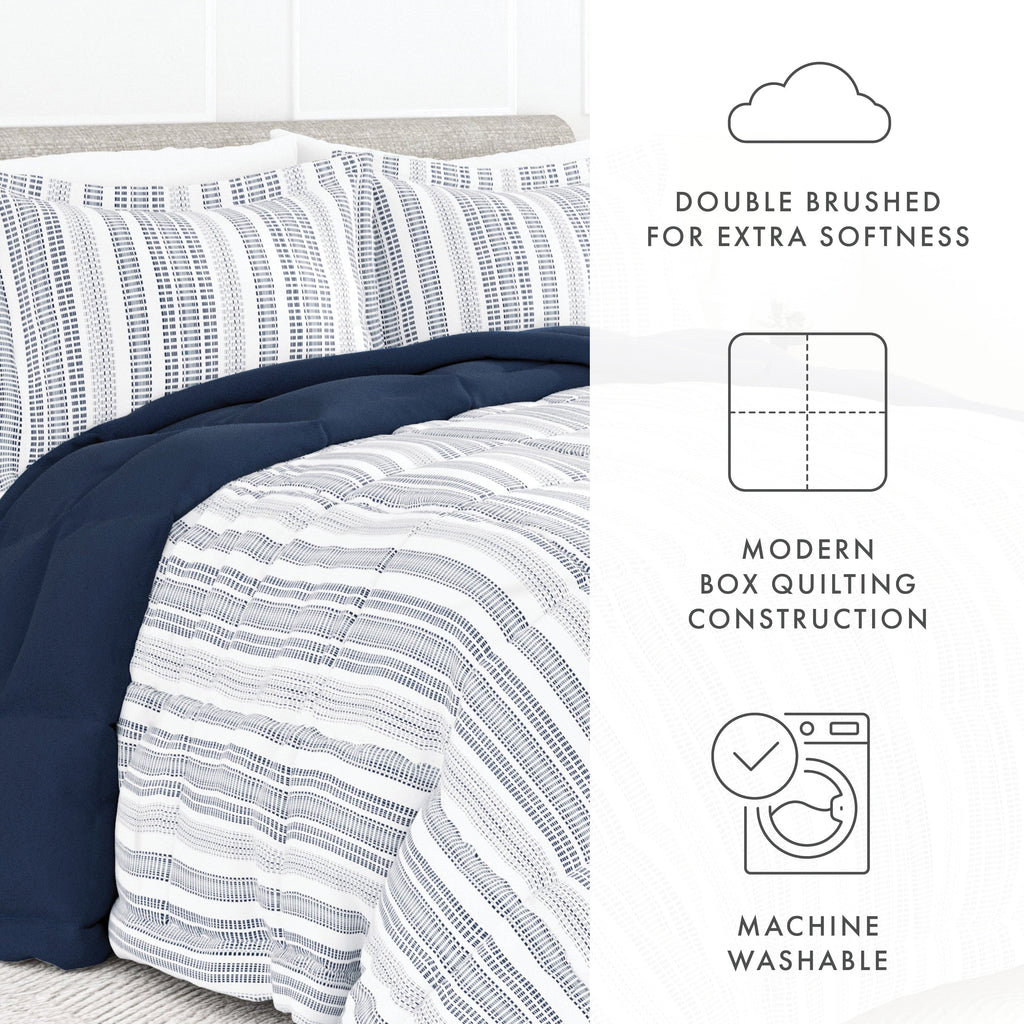 Luxurious Quilted 2-Piece Navy Farmhouse Dreams ReversiblePrint Comforter Set, Twin/TwinXL - Hypoallergenic Ultra-Fluffy Quilt for Winter Detail