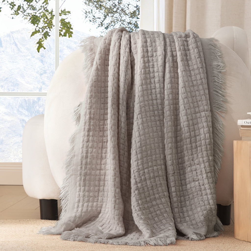 Reversible Sherpa Knitted Throw Blanket with Fringes for Couch, Soft and Warm Textured Throw for All Season, Lightweight Breathable Roo... - Lightweight Plush Warm Blanket for All Seasons Detail