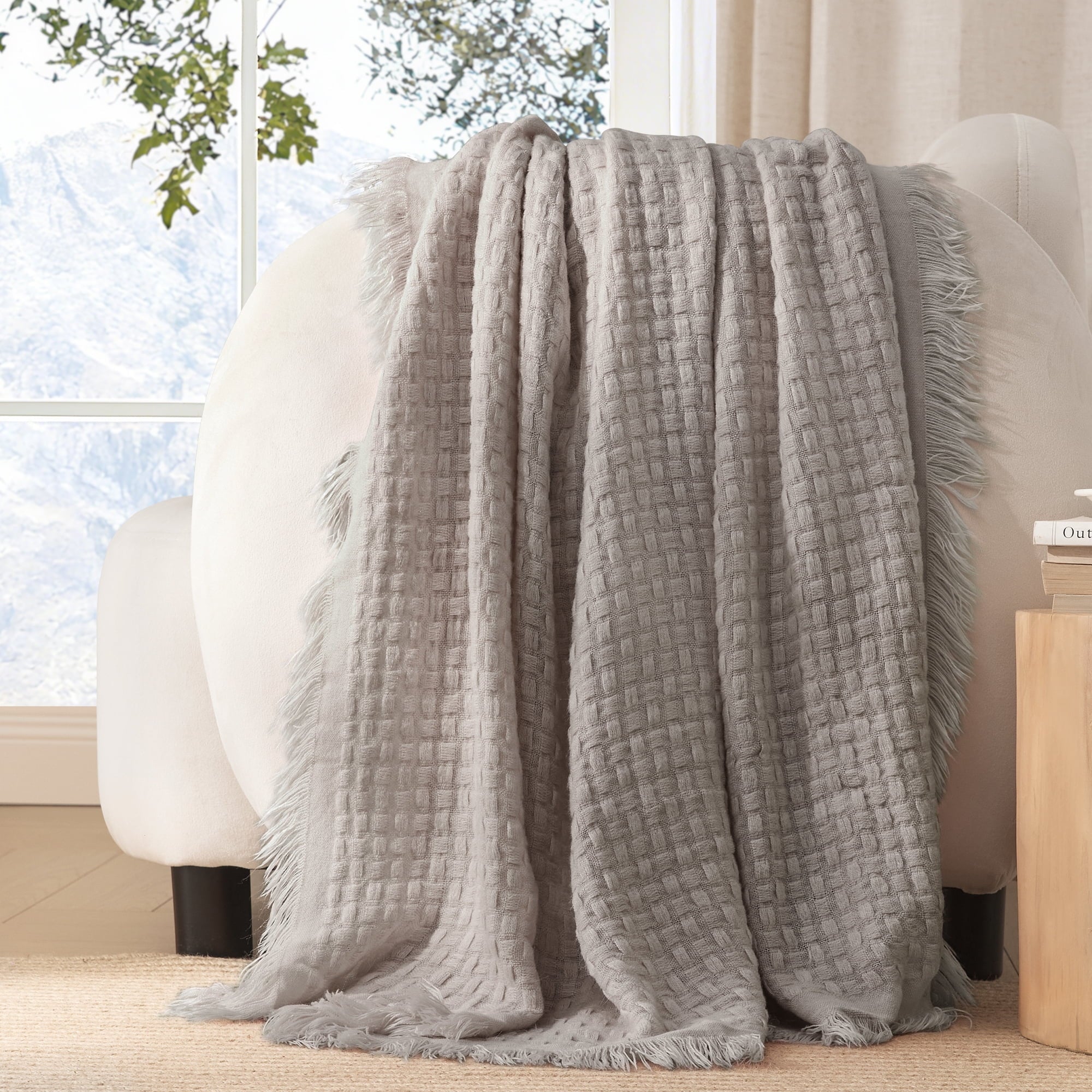 Reversible Sherpa Knitted Throw Blanket with Fringes for Couch, Soft and Warm Textured Throw for All Season, Lightweight Breathable Roo... - Lightweight Plush Warm Blanket for All Seasons Detail