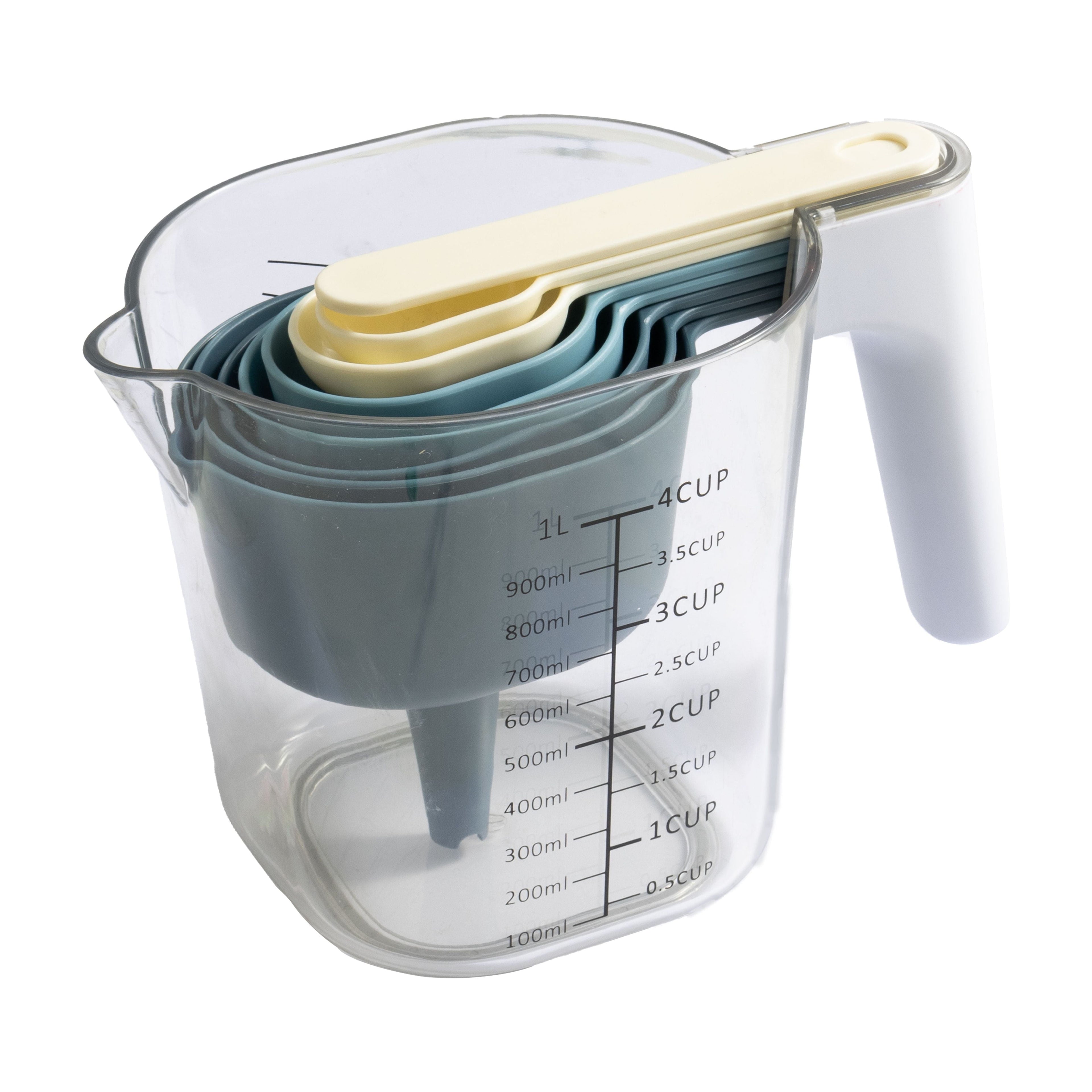 Premium Kitchen 9-Piece Stackable Measuring Set Kitchen Tools for Cooking, 7.48" L, Blue - Premium Stainless Steel Garlic Presser & Peeler Detail