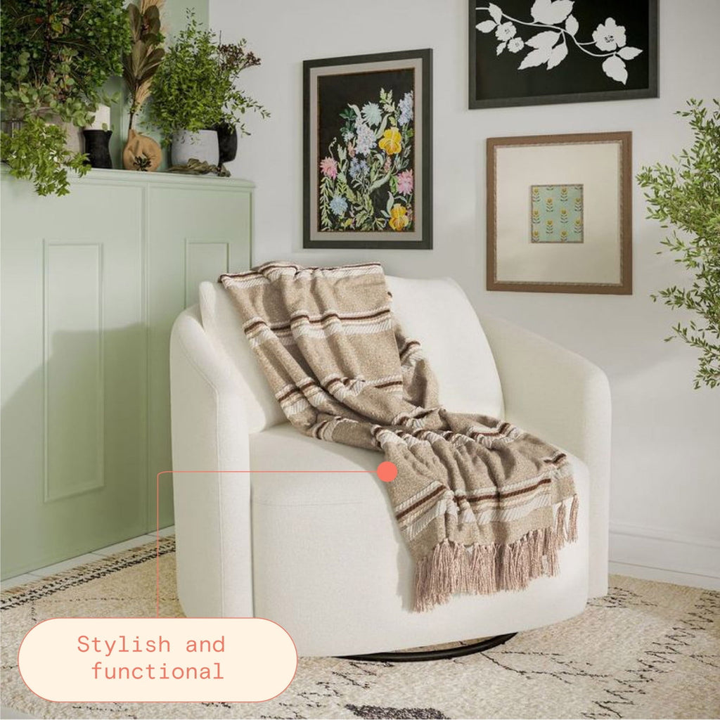 Super Soft Flannel 60" x 50" Cozy Striped Porcini Chenille Throw - Cozy Fleece Throw Blanket for Couch & Bed Detail