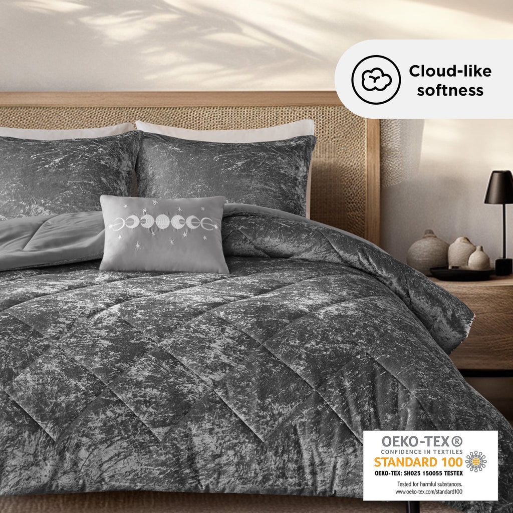Heavyweight Warmth King/Cal King Size Comforter Sets, Velvet Bedding Comforter Set for All Seasons, Grey Bedding Set with Decor Pillow, ... - Cloud-Like Soft Lightweight Bed Comforter Detail
