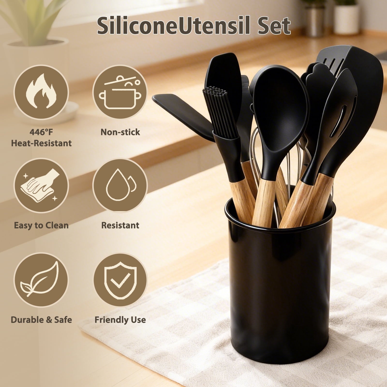 Premium Silicone Silicone Cooking Utensils Set, Heat Resistant Kitchen Cooking Utensils Set, 12 PCS Handle Silicone Kitchen Gadgets Ut... - Durable Turner & Ladle Utensil Set for Home Chefs Detail