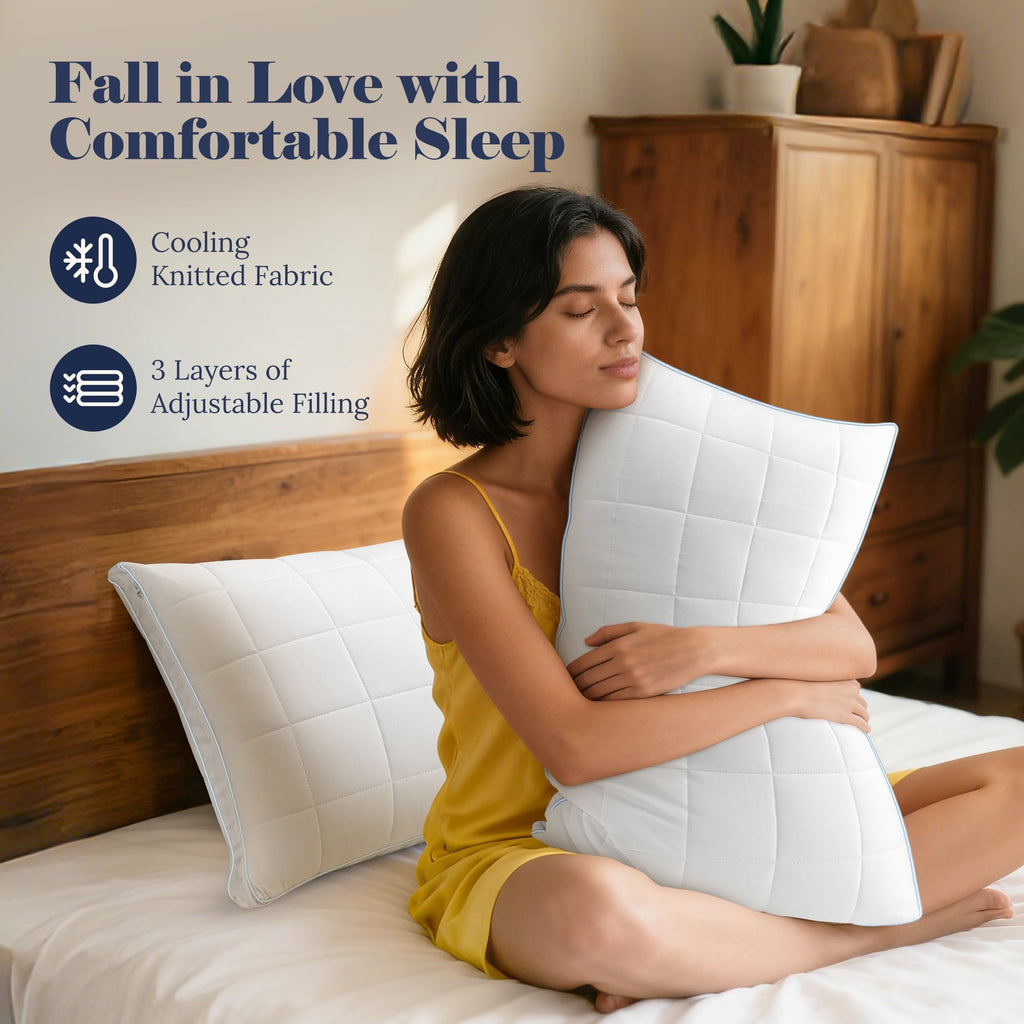 Ergonomic Memory Foam Cooling Adjustable Pillow, Luxury Queen Size Bed Pillows Hotel Collection - Soft Firm Pillows for bed - Orthopedic Shredded Foam Bed Pillow Set Detail