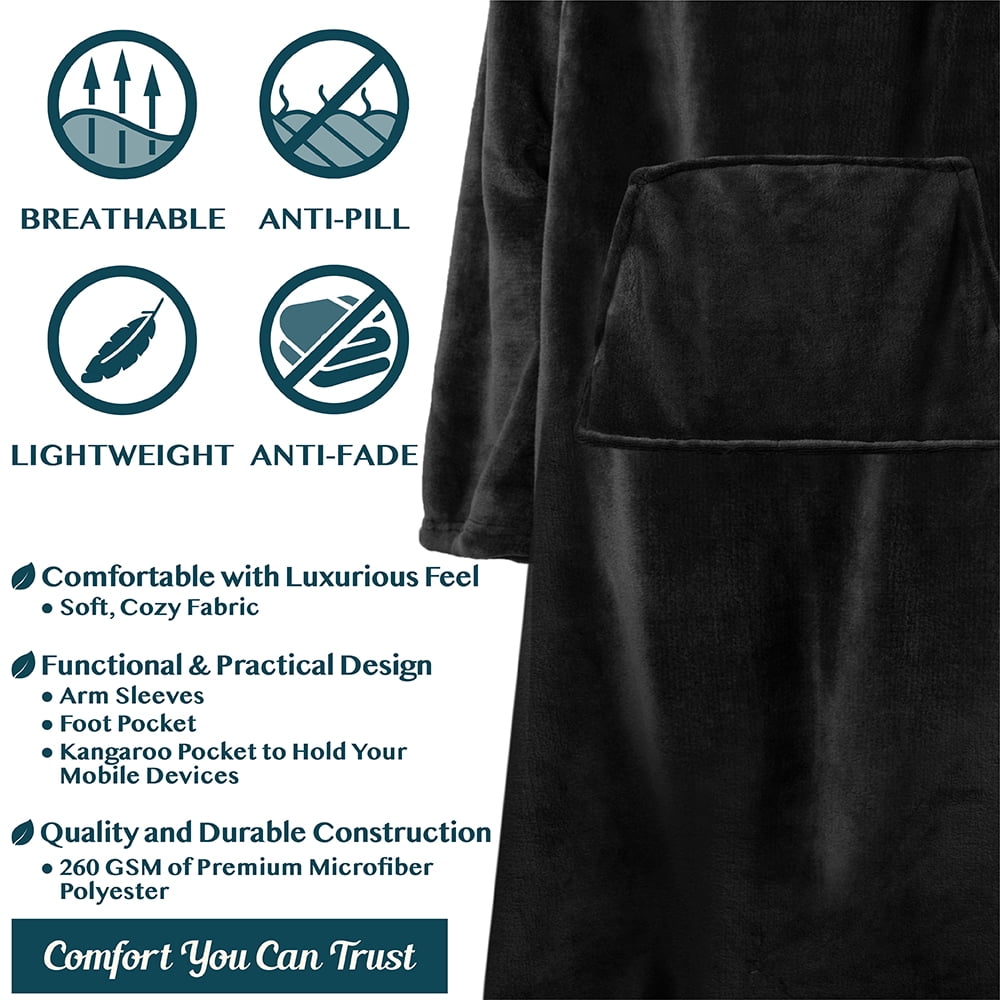 Super Soft Flannel Fleece Blanket with Sleeves, Foot Pockets for Women Men Adults, Plush Wearable Blanket Throw Wrap, Warm Snuggle Blank... - Cozy Fleece Throw Blanket for Couch & Bed Detail
